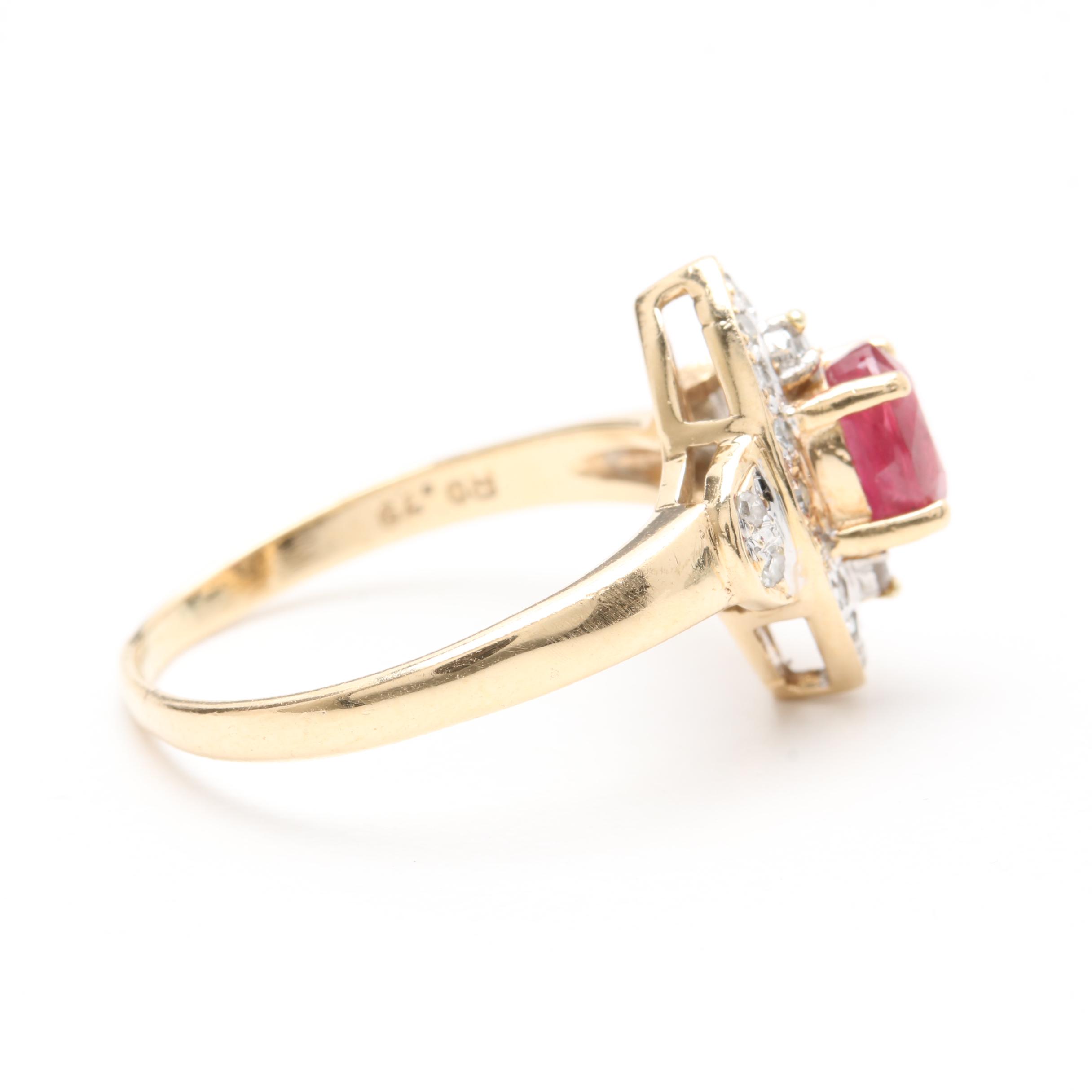 14K Yellow Gold Ruby and Diamond Ring
