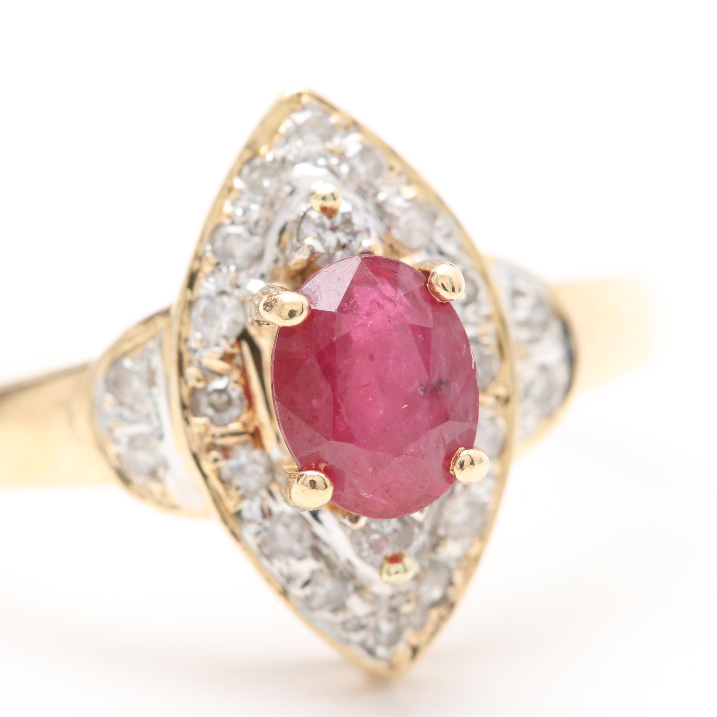 14K Yellow Gold Ruby and Diamond Ring