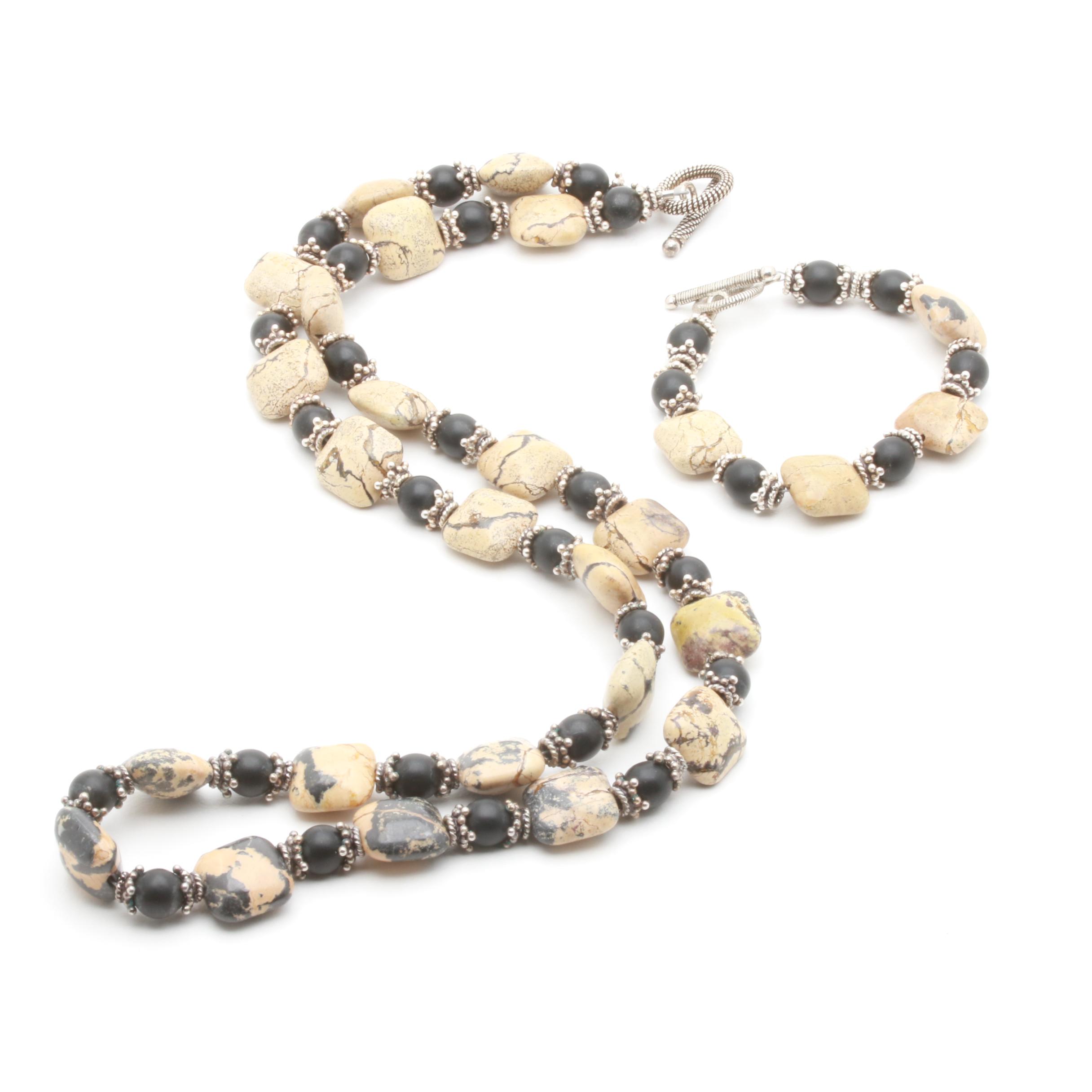 Jewelry Assortment Including Sterling Silver, Agate, Jasper, and Glass