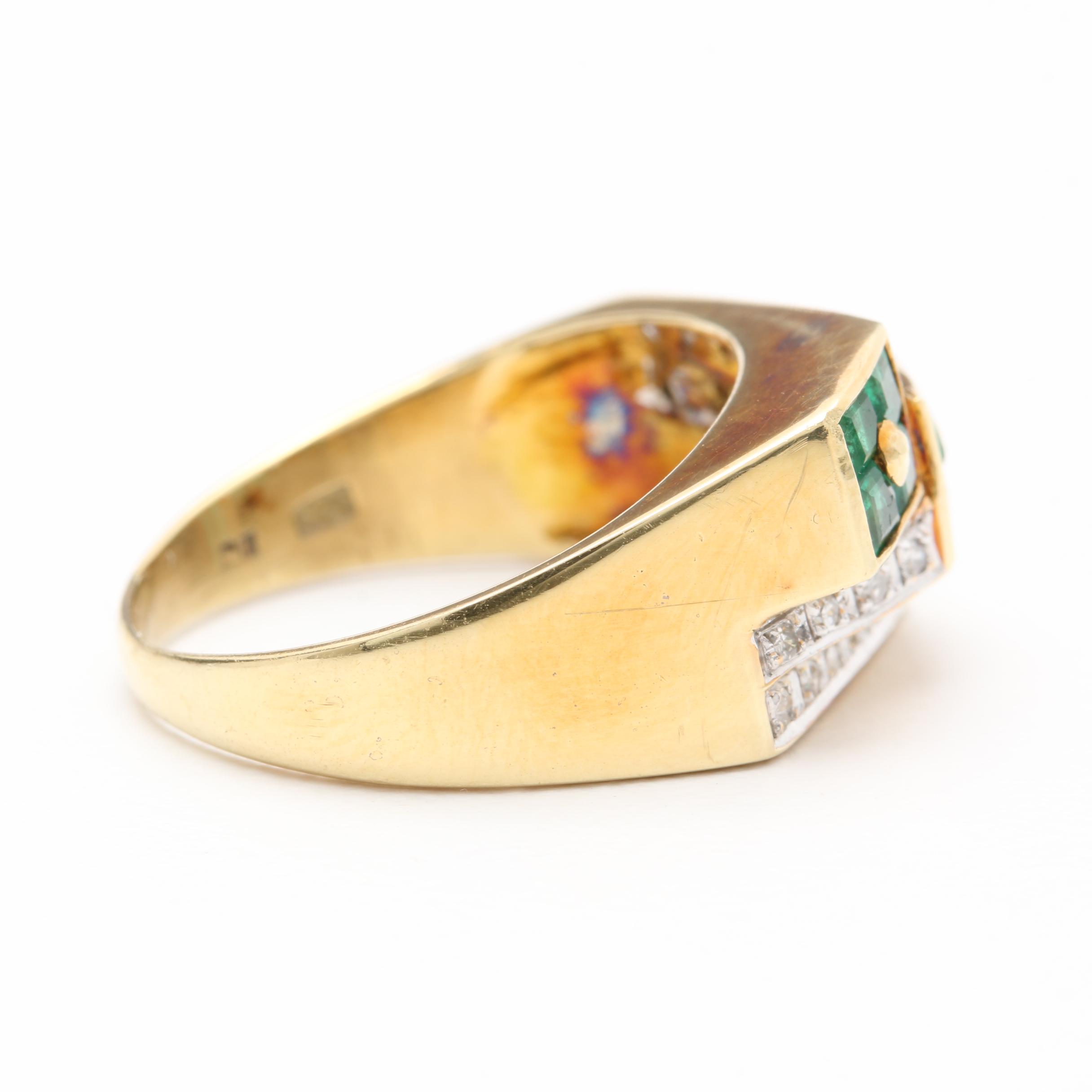 14K Yellow Gold Emerald and Diamond Ring