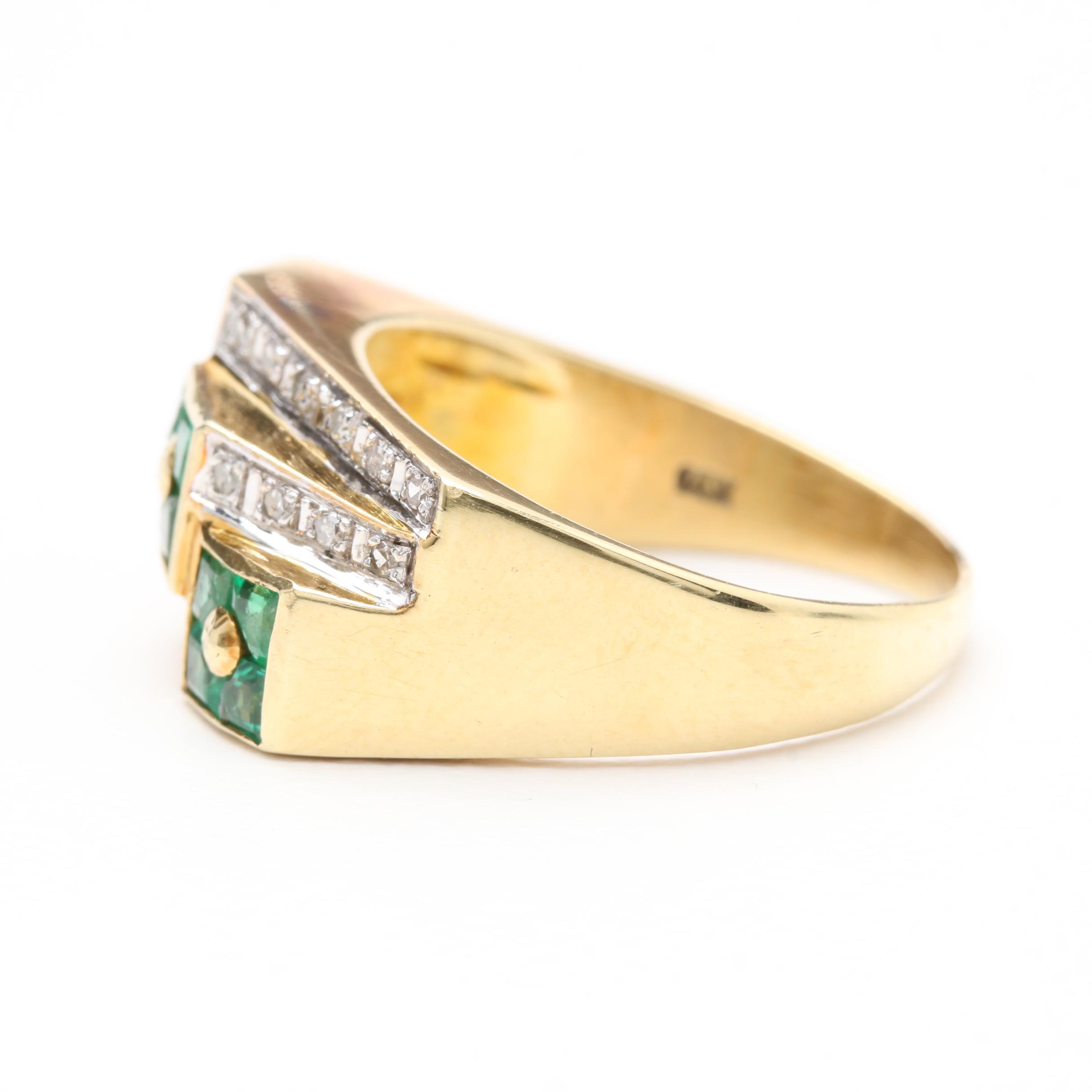 14K Yellow Gold Emerald and Diamond Ring