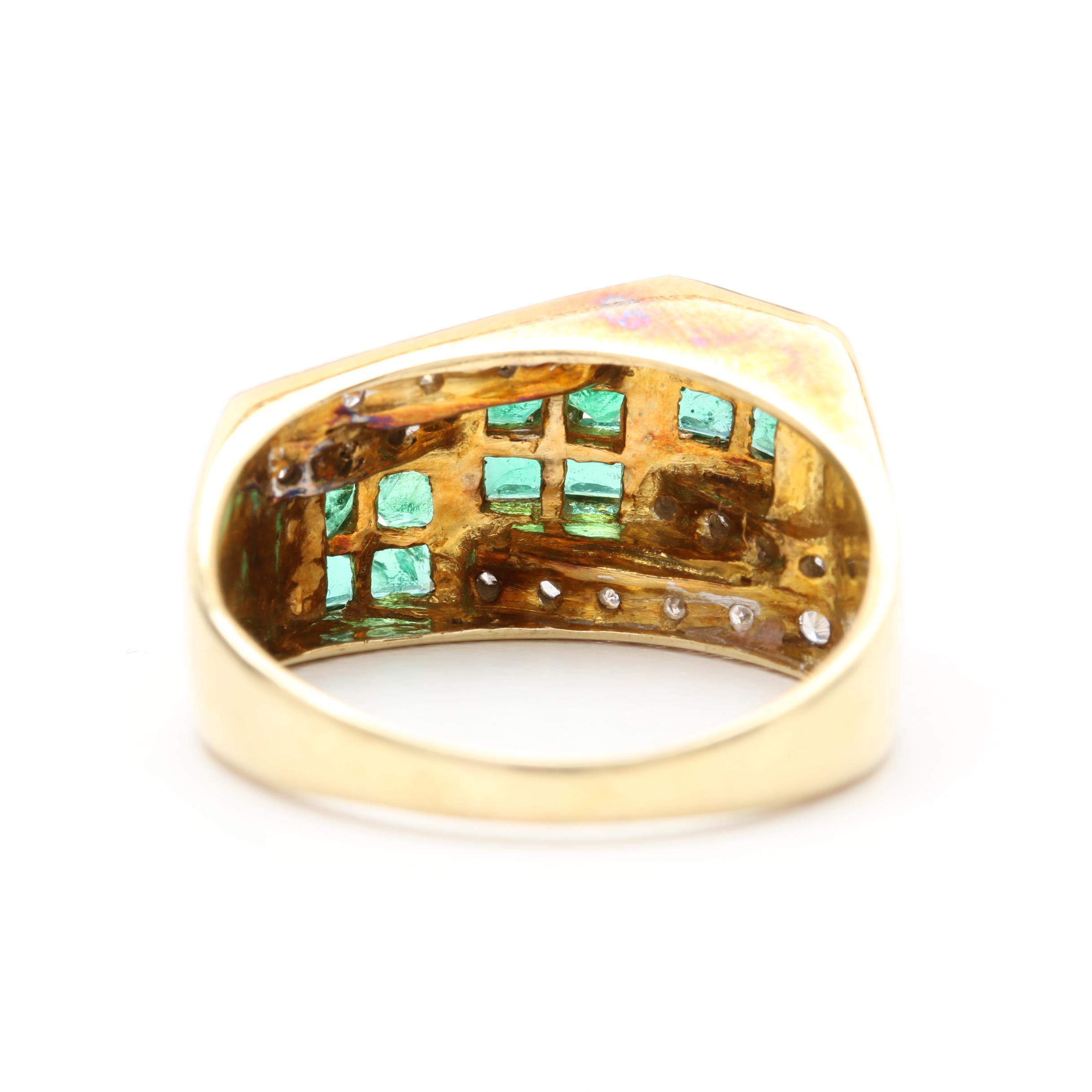 14K Yellow Gold Emerald and Diamond Ring