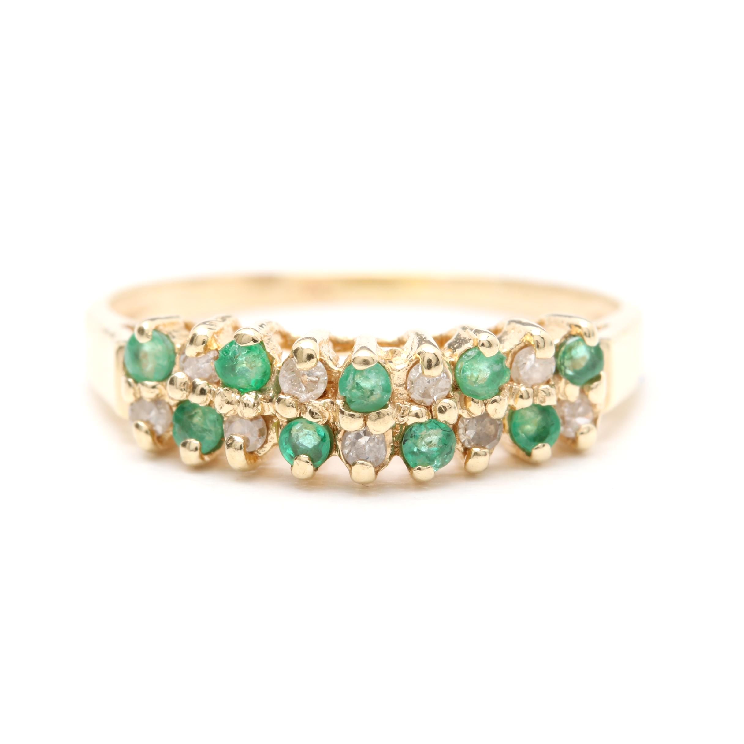 14K Yellow Gold Diamond and Emerald Ring