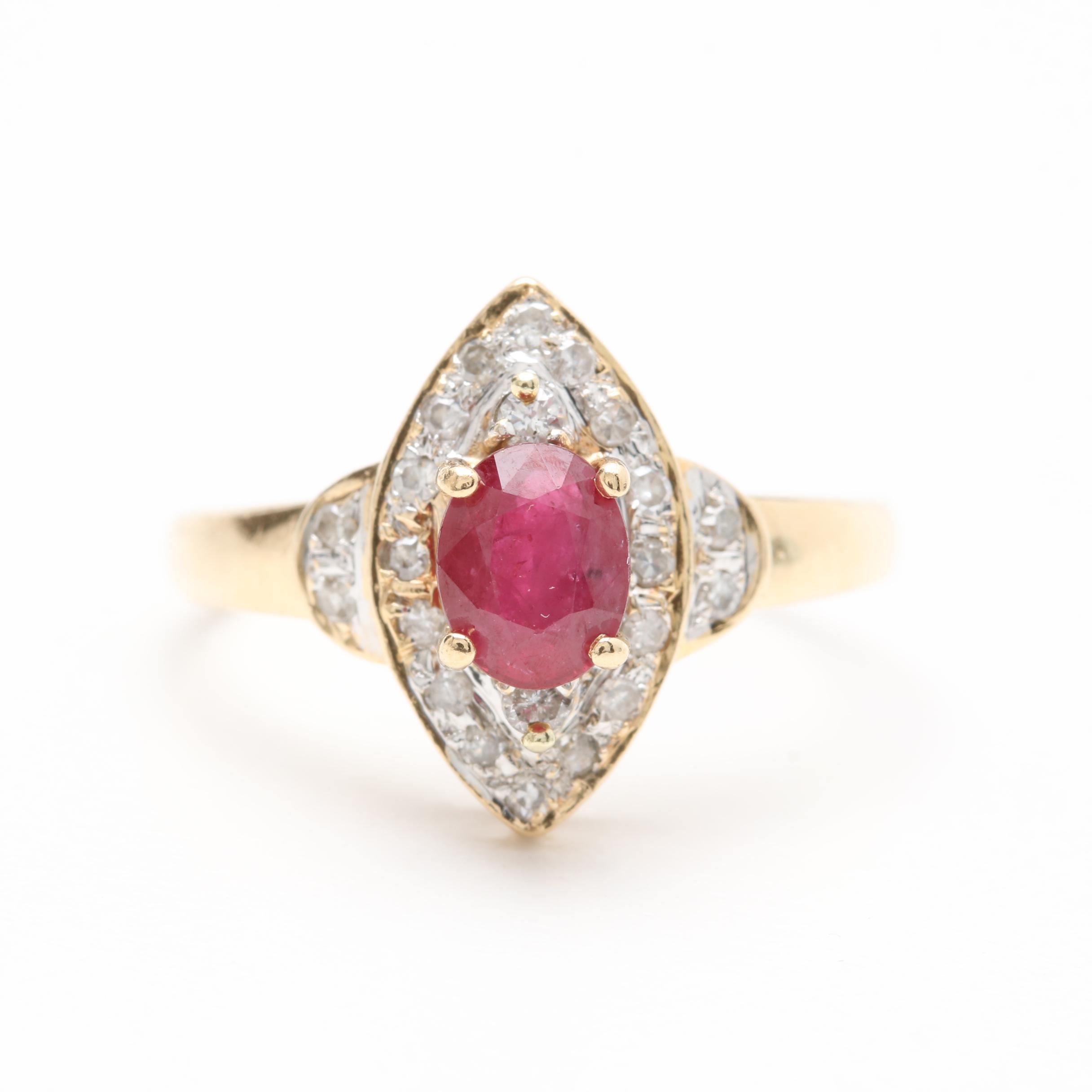 14K Yellow Gold Ruby and Diamond Ring