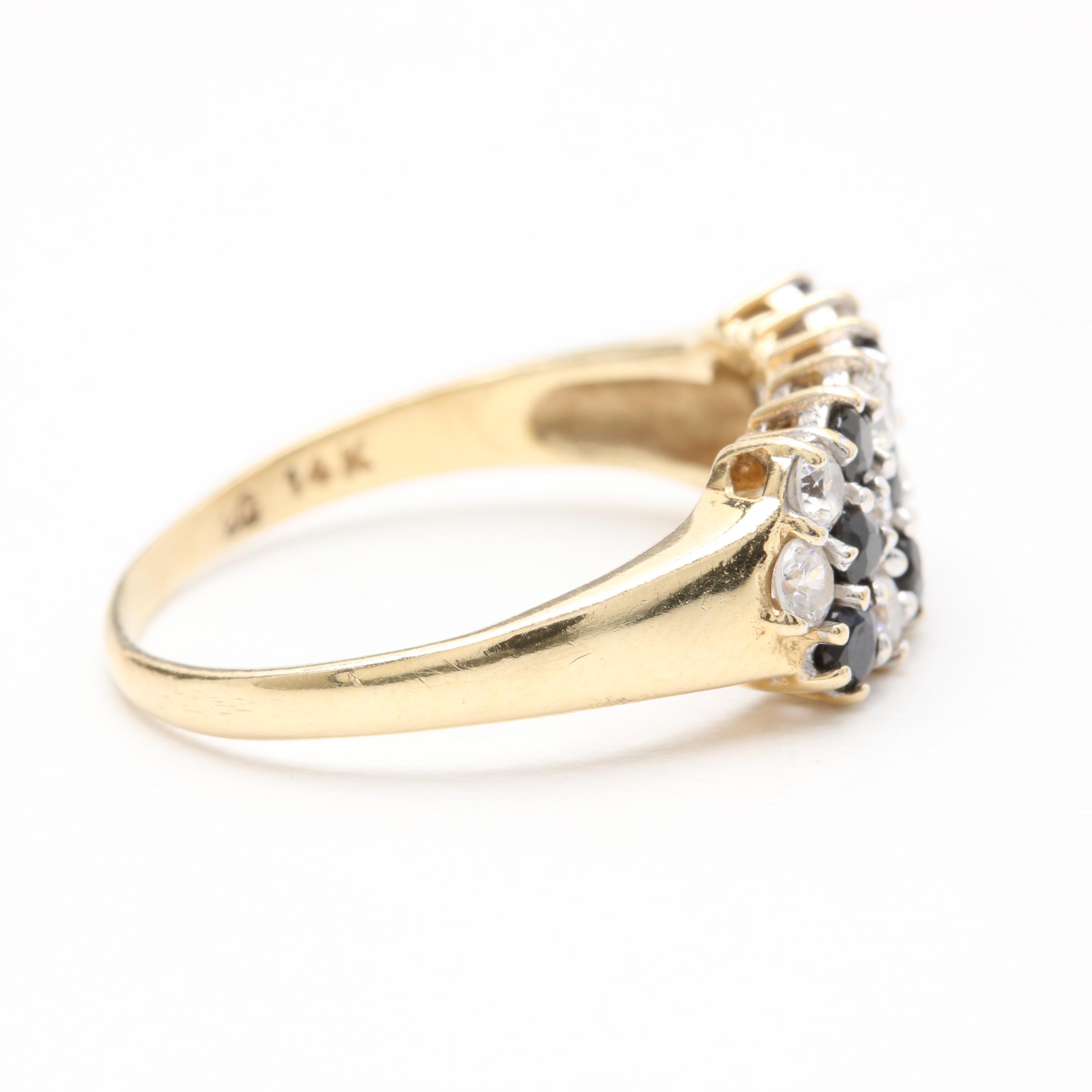 14K Yellow Gold Blue Sapphire and Cubic Zirconia Ring