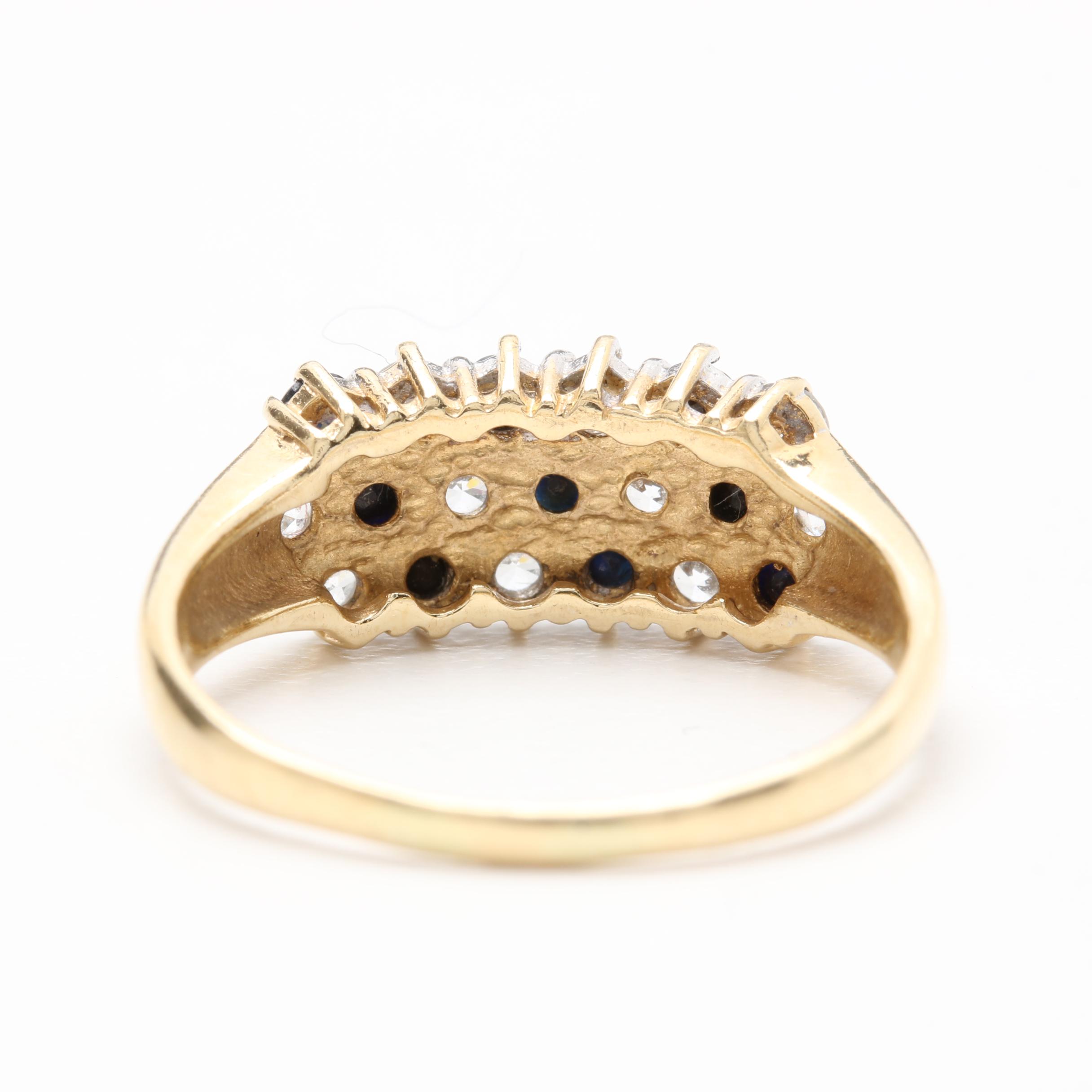 14K Yellow Gold Blue Sapphire and Cubic Zirconia Ring