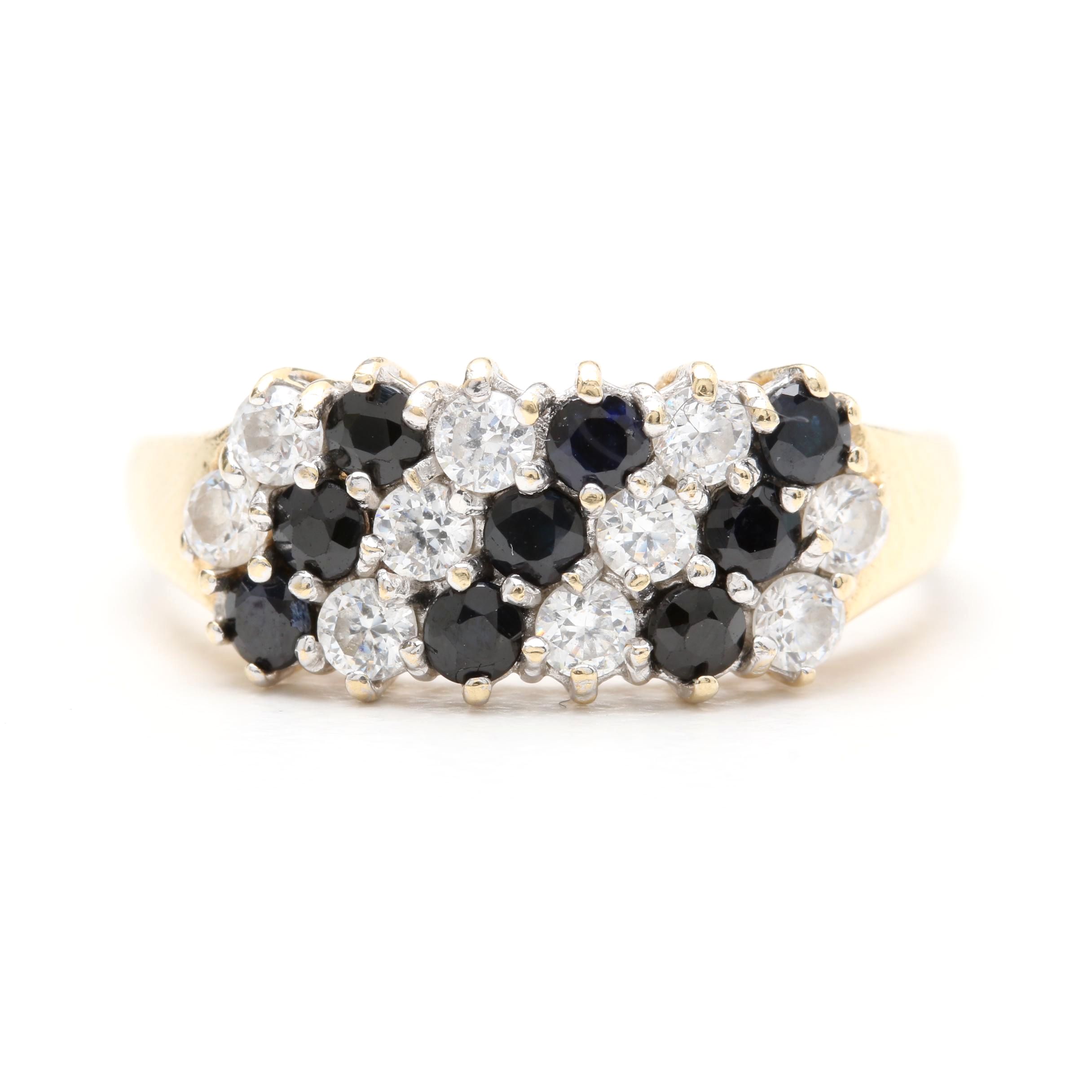 14K Yellow Gold Blue Sapphire and Cubic Zirconia Ring