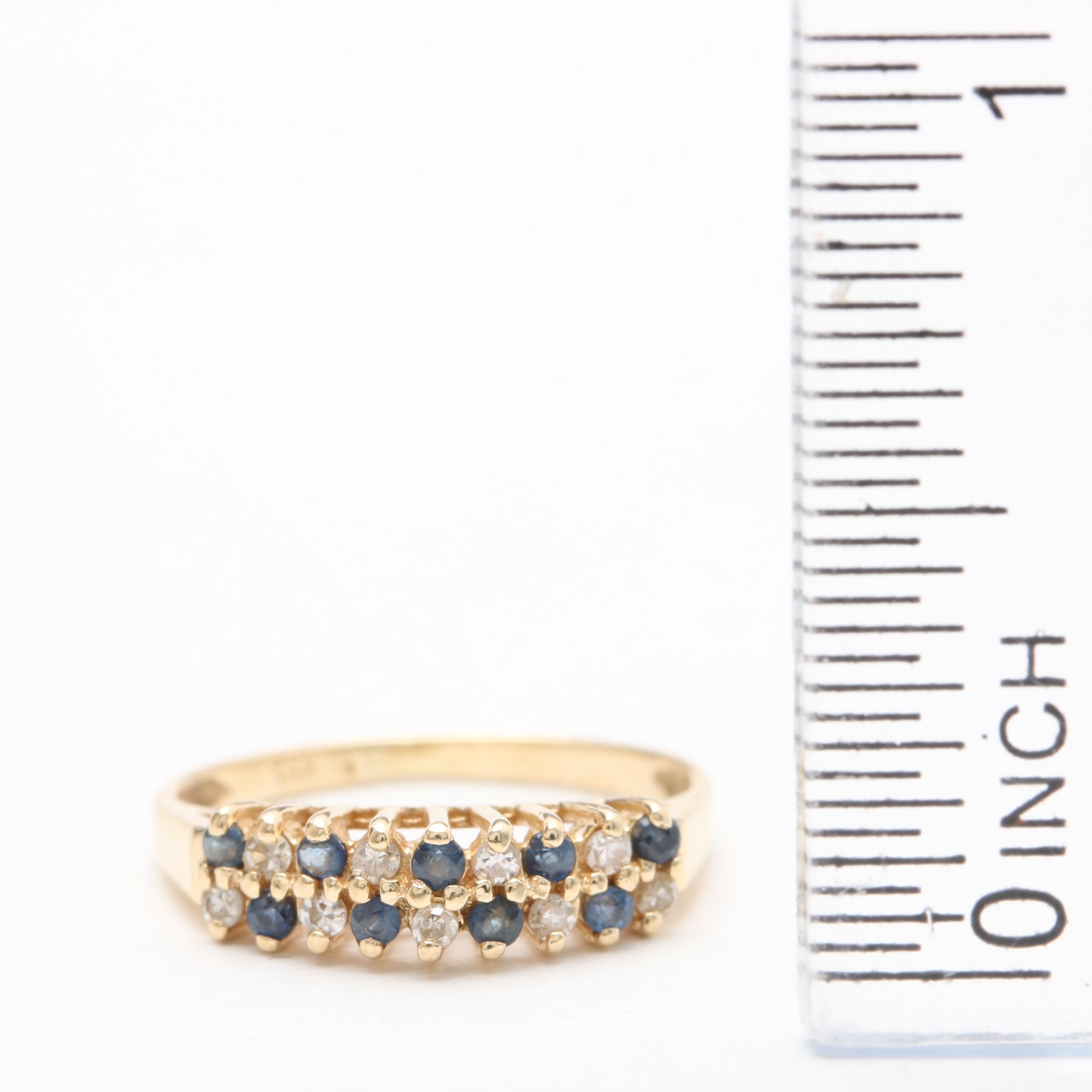 14K Yellow Gold Diamond and Blue Sapphire Ring