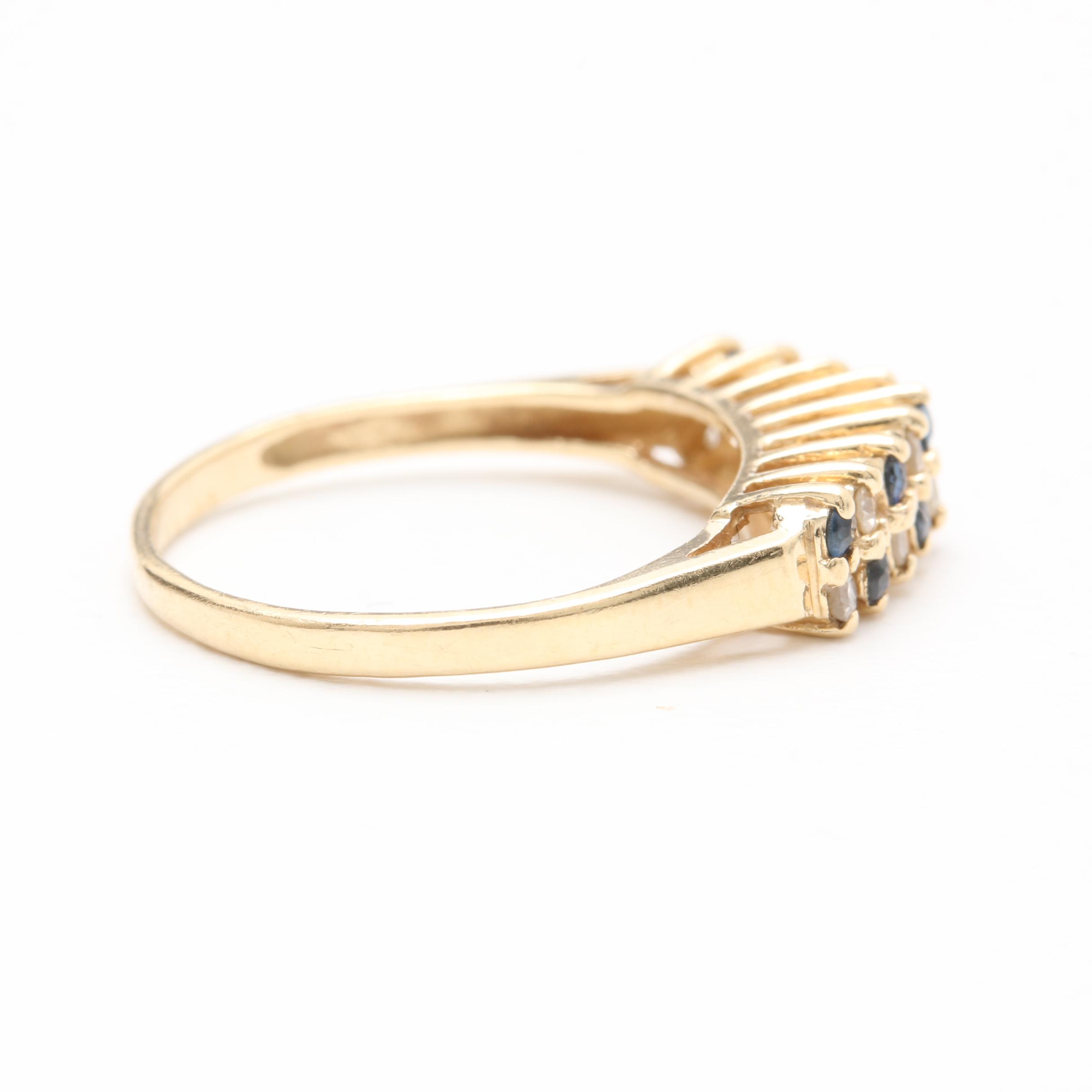 14K Yellow Gold Diamond and Blue Sapphire Ring