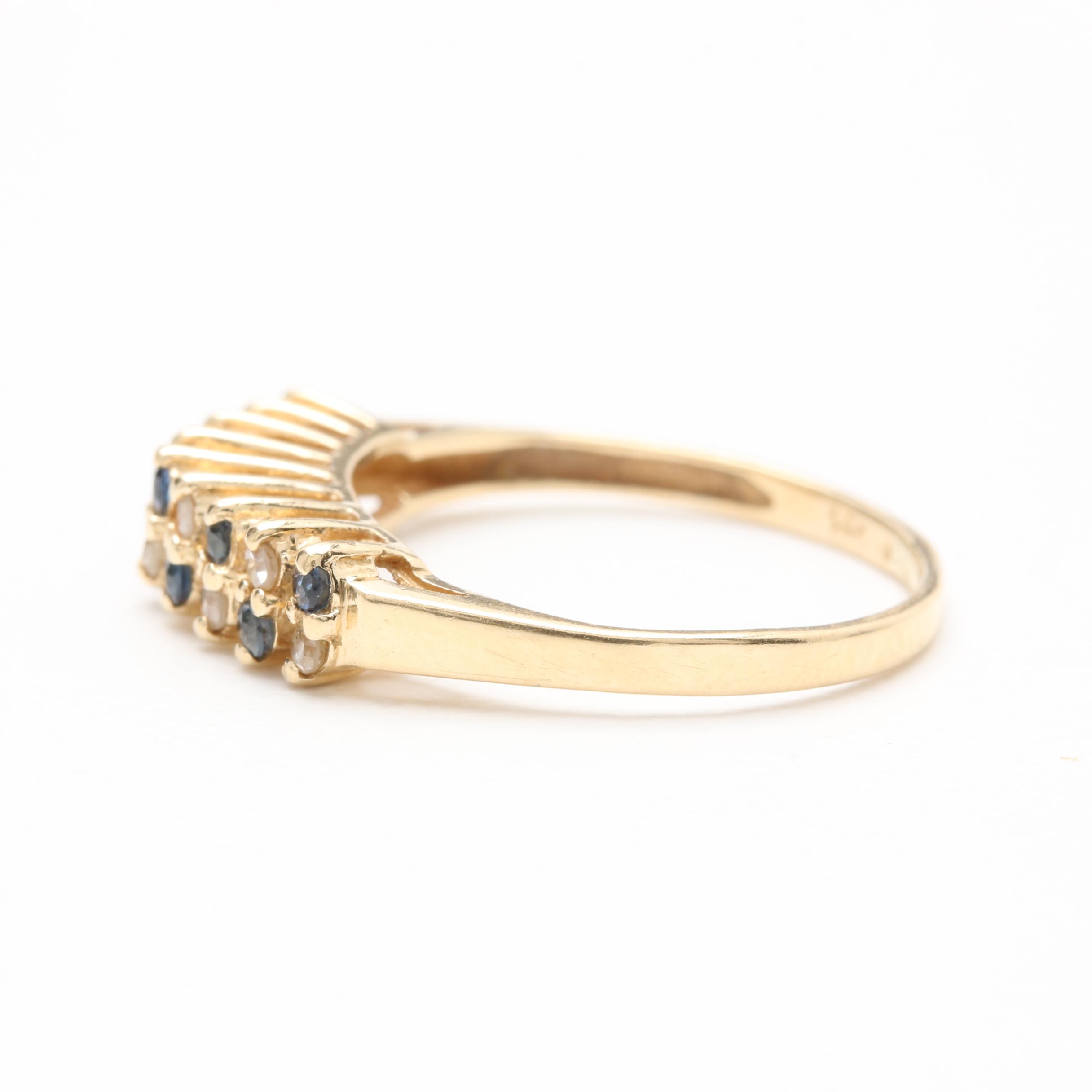 14K Yellow Gold Diamond and Blue Sapphire Ring