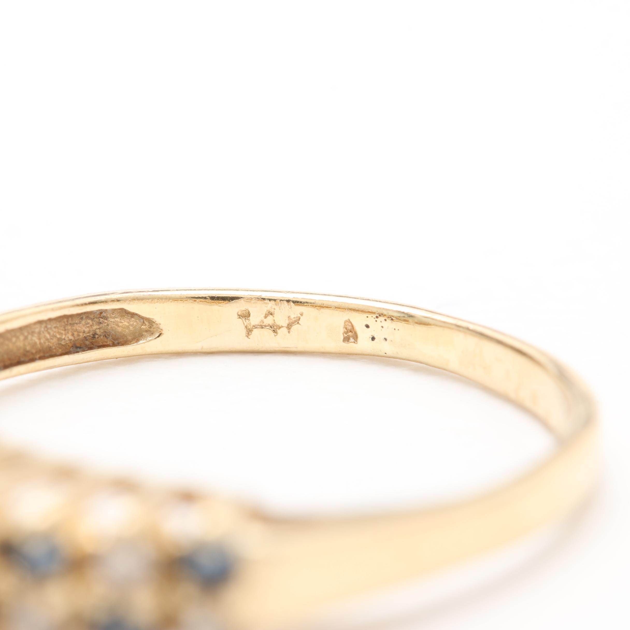 14K Yellow Gold Diamond and Blue Sapphire Ring