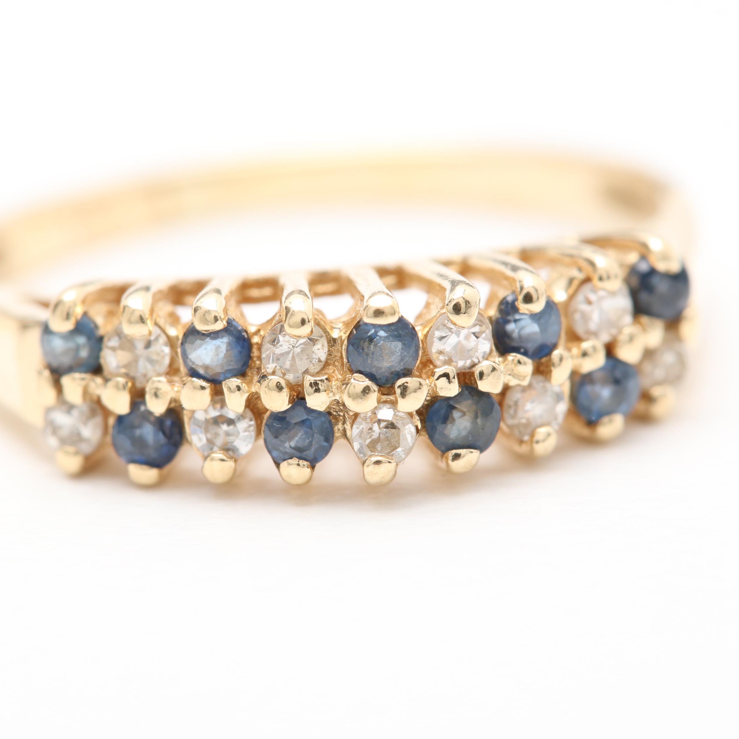 14K Yellow Gold Diamond and Blue Sapphire Ring