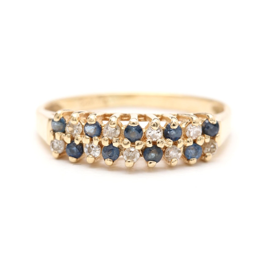 14K Yellow Gold Diamond and Blue Sapphire Ring