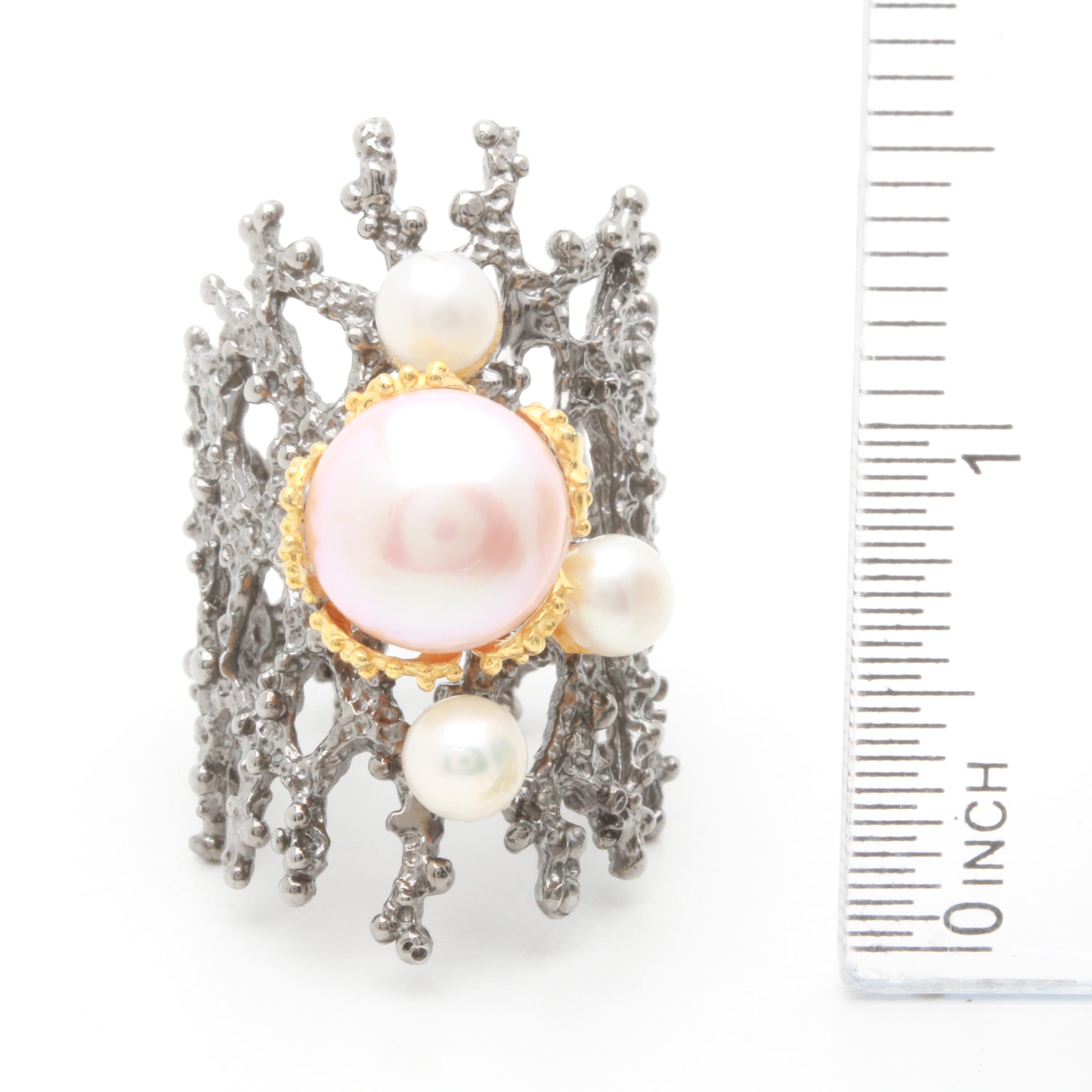 Sterling Silver Cultured Pearl, Garnet and Peridot Ring and Earrings