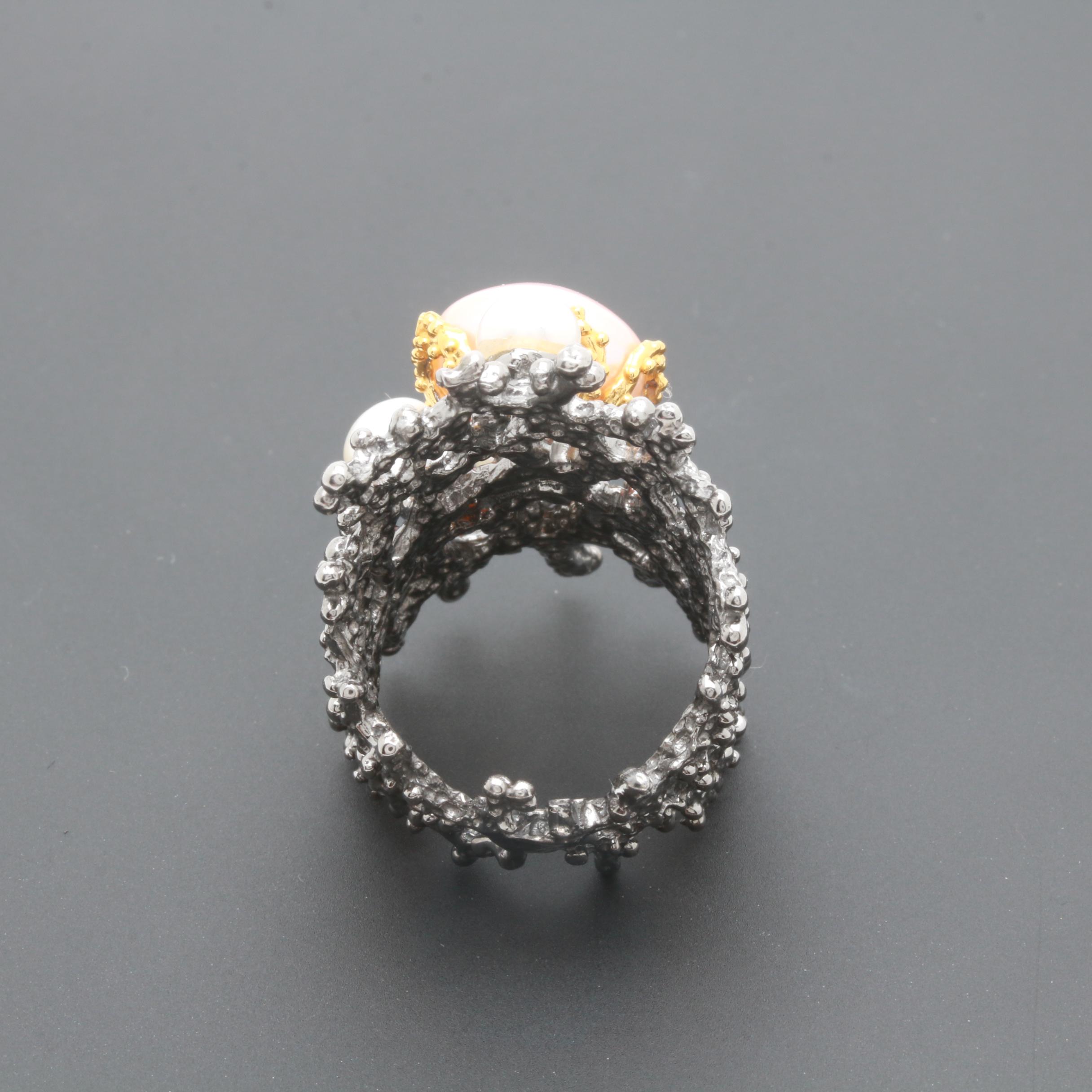 Sterling Silver Cultured Pearl, Garnet and Peridot Ring and Earrings