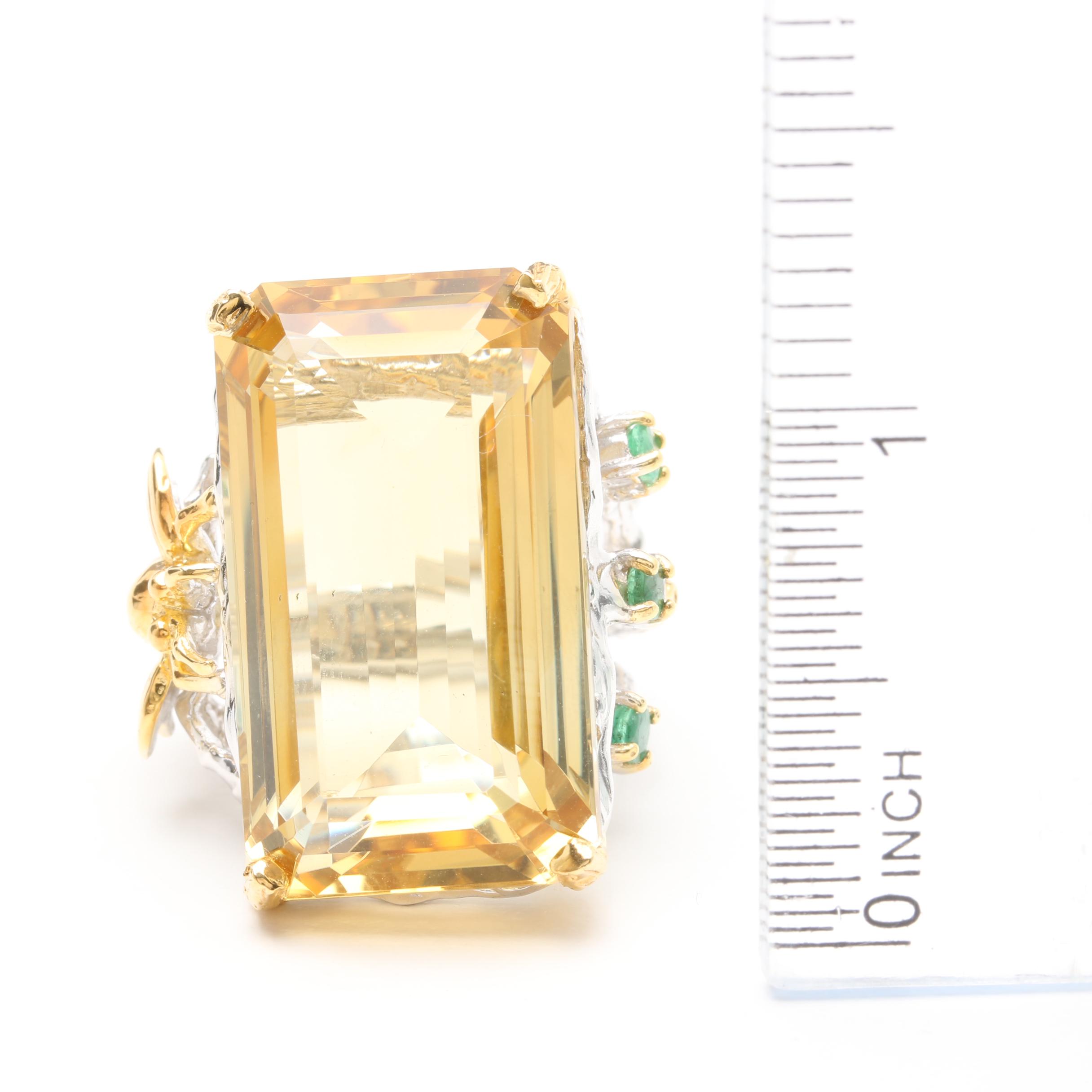 Sterling Silver Citrine and Emerald Ring and Earrings