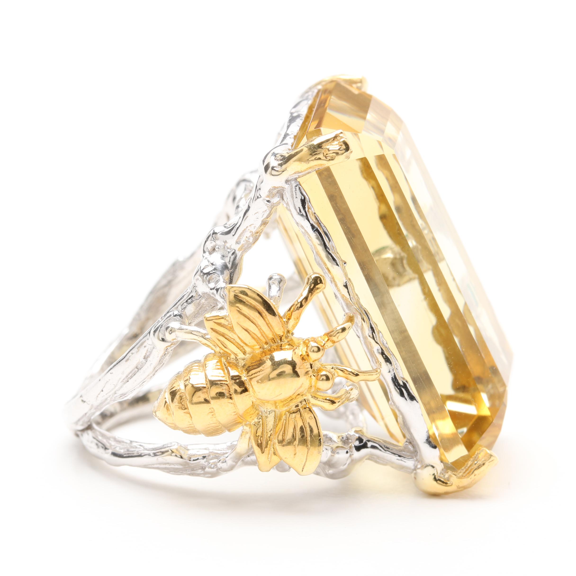 Sterling Silver Citrine and Emerald Ring and Earrings