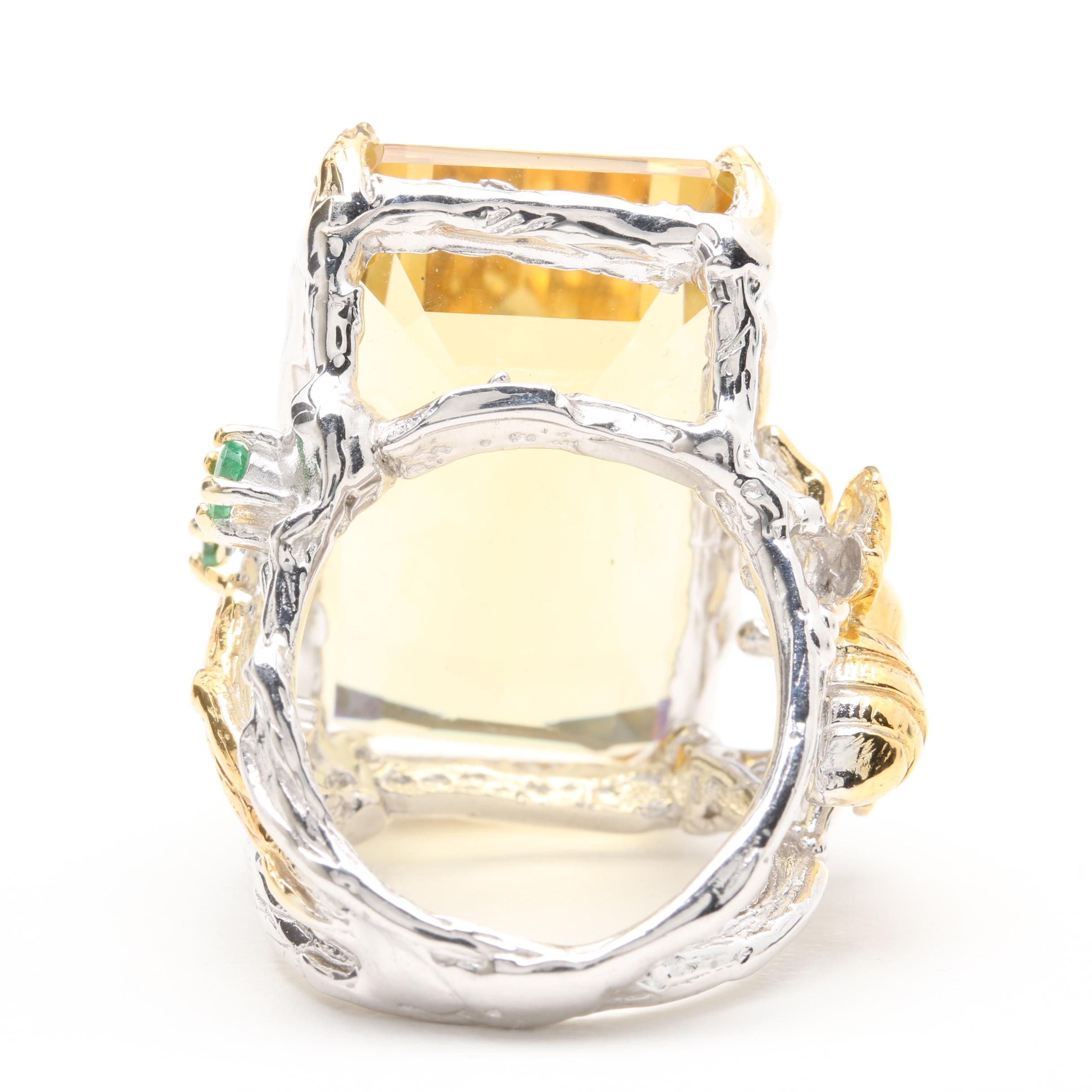 Sterling Silver Citrine and Emerald Ring and Earrings