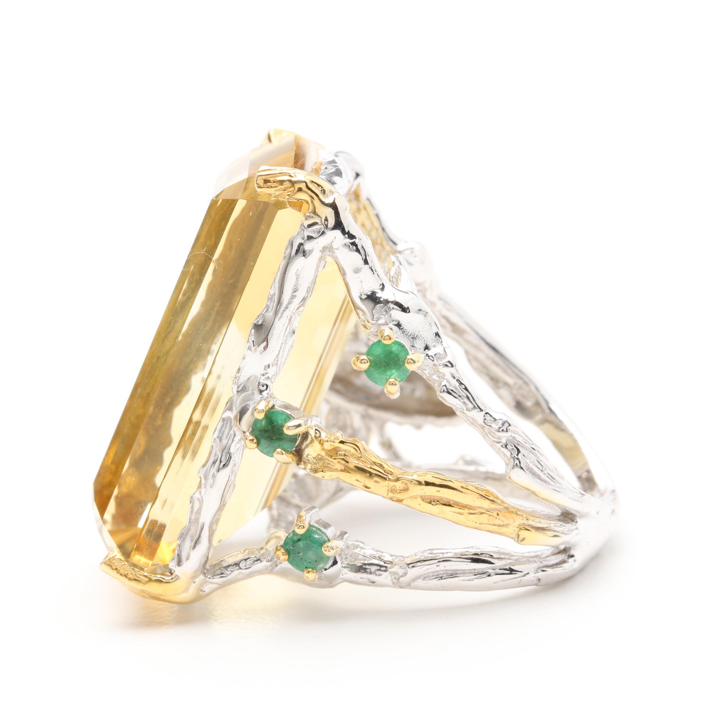 Sterling Silver Citrine and Emerald Ring and Earrings