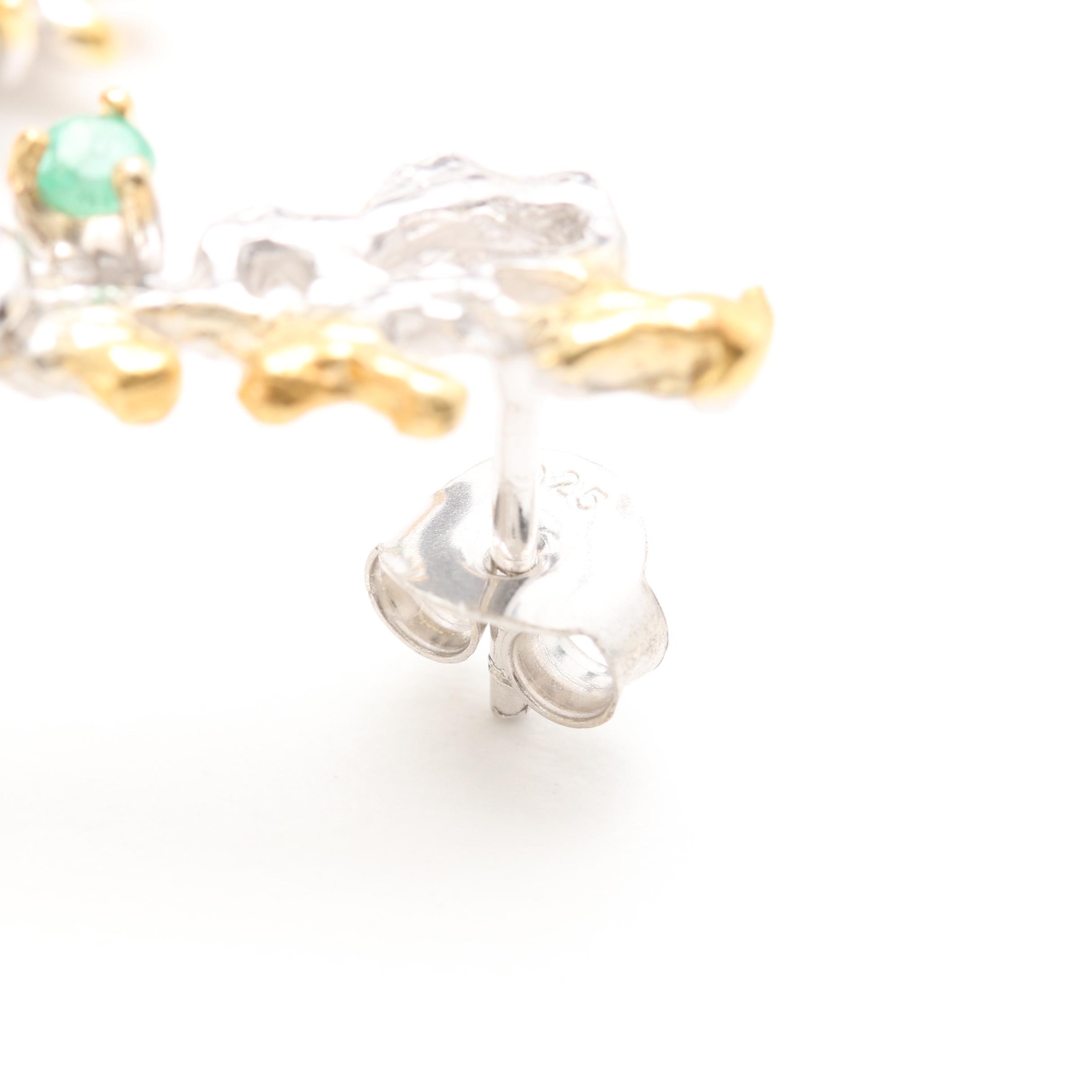 Sterling Silver Citrine and Emerald Ring and Earrings