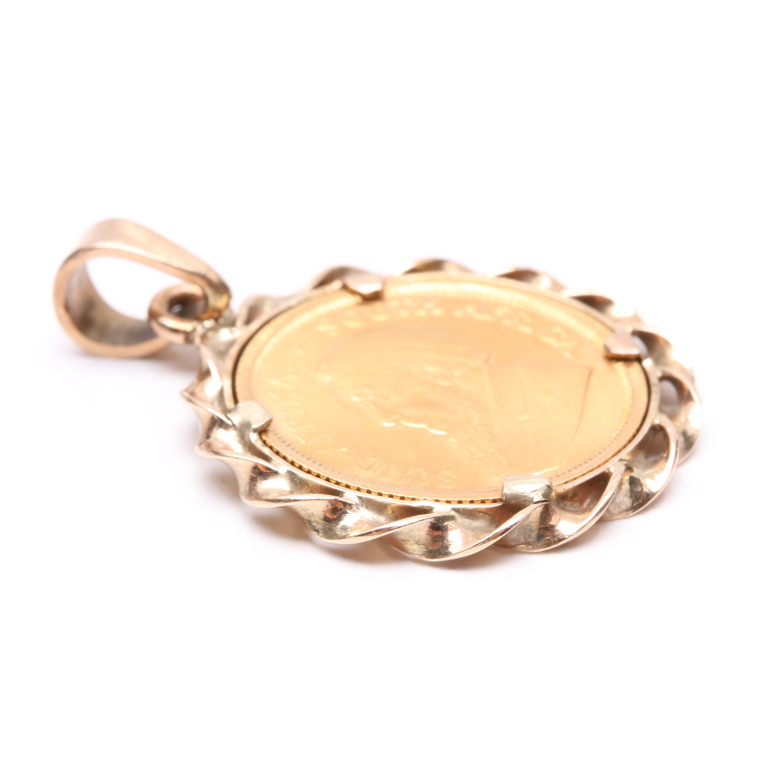 9K and 21.68K Yellow Gold 1991 South Africa 1/10 Ounce Gold Krugerrand Pendant