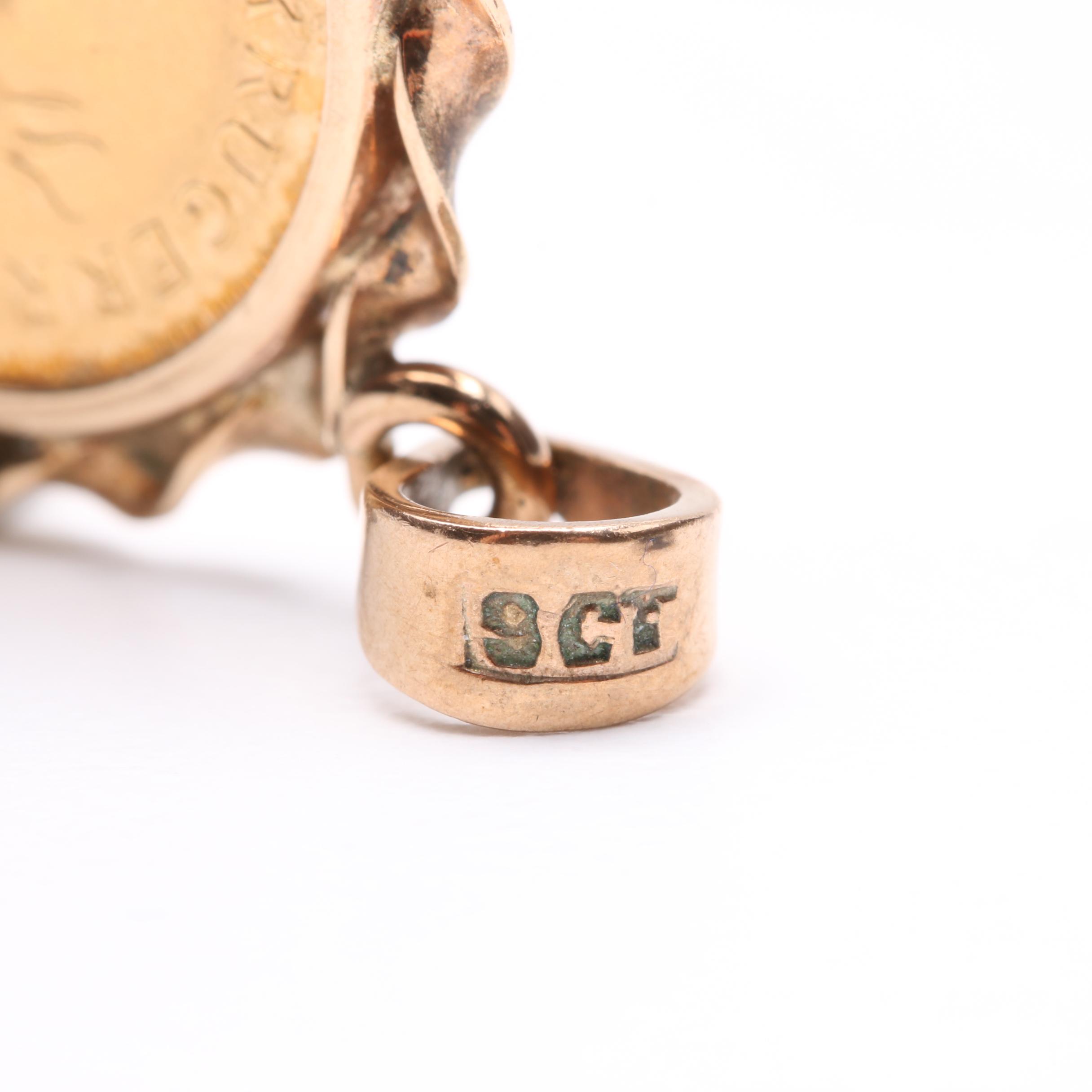 9K and 21.68K Yellow Gold 1991 South Africa 1/10 Ounce Gold Krugerrand Pendant