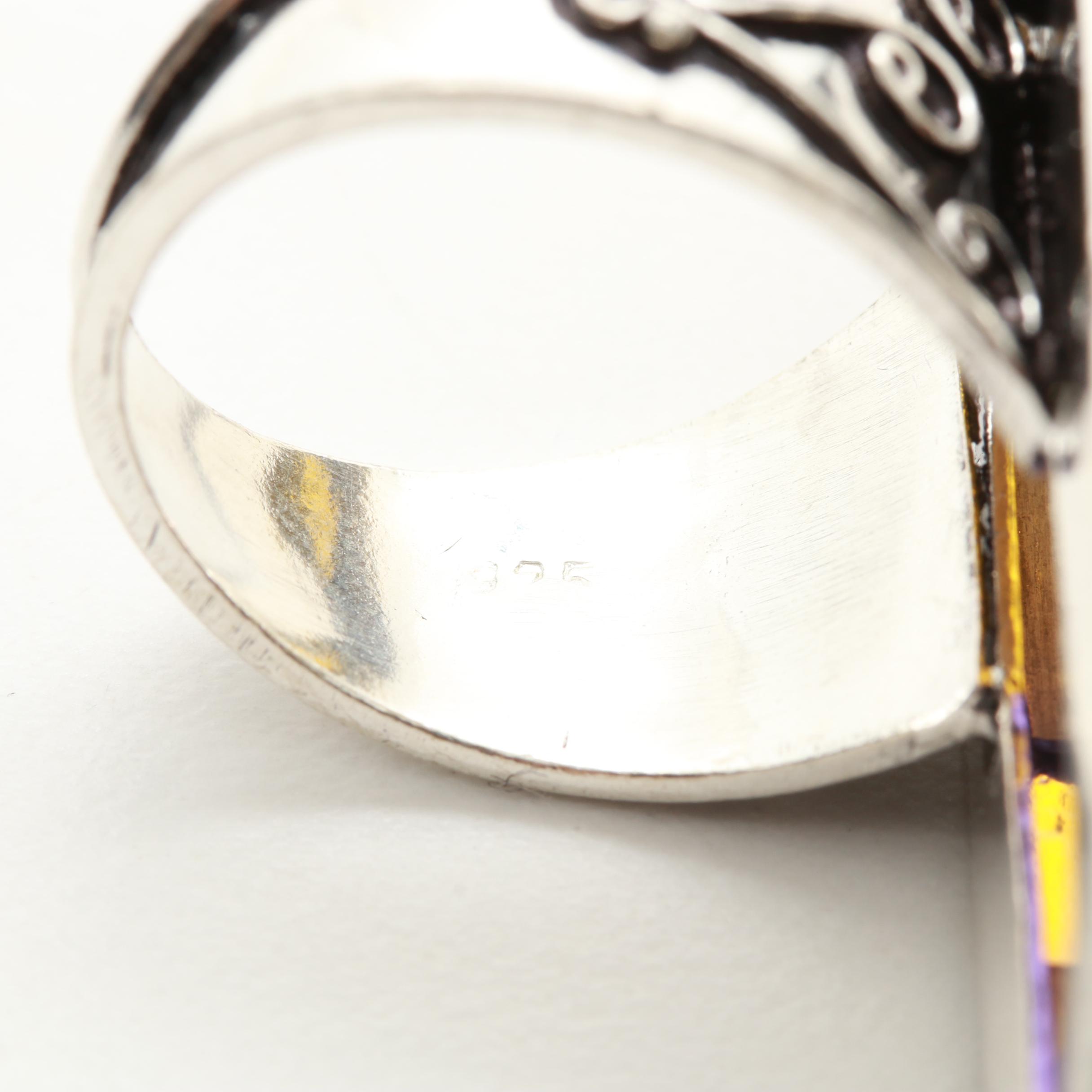 Sterling Silver Purple and Yellow Glass Brooch and Pendant