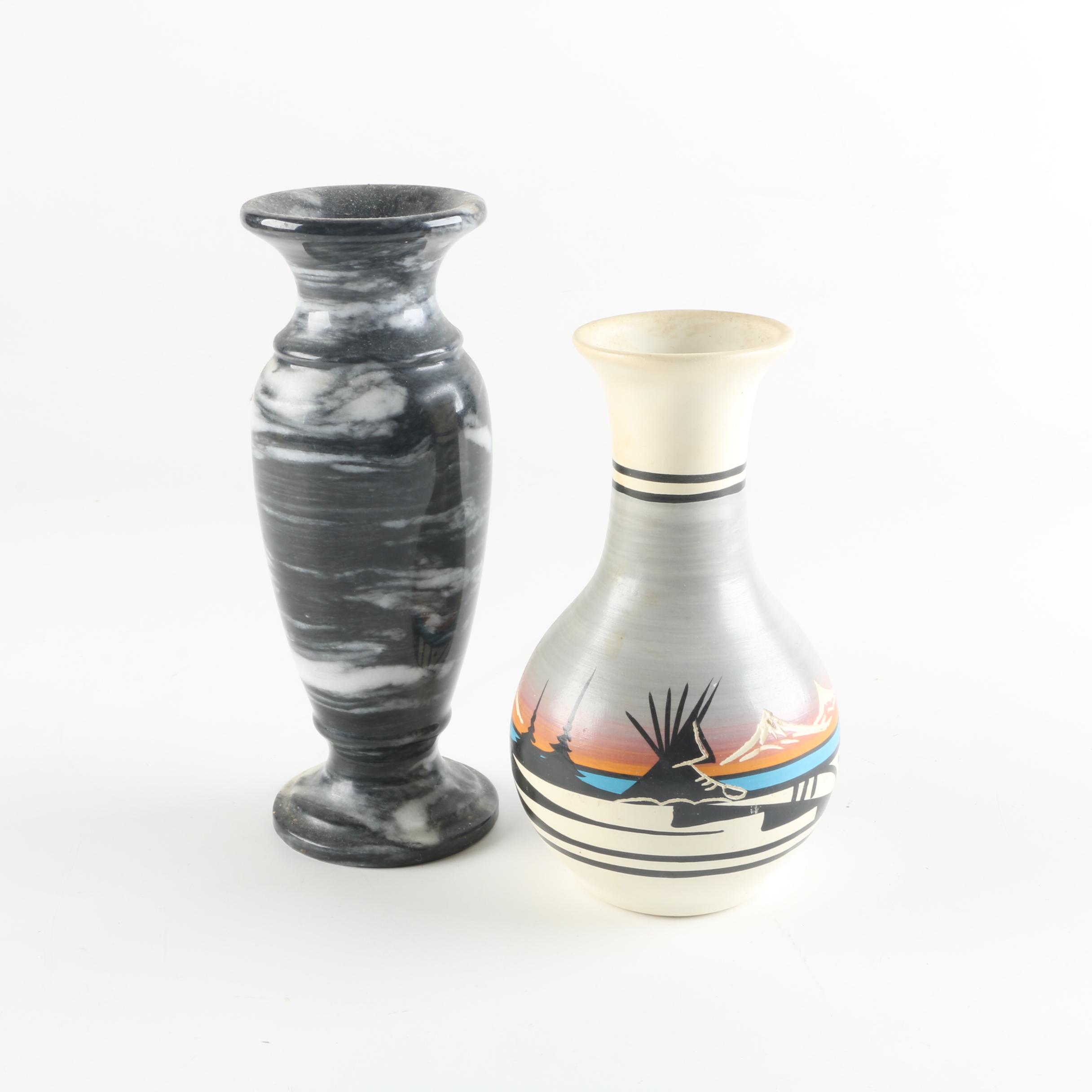 Cedar Mesa Ceramic Vase and Black Marble Vase
