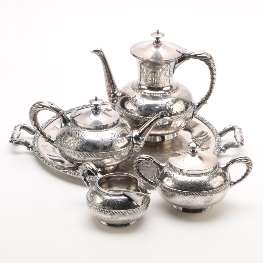Meriden Britannia Co. Silver Plate Tea and Coffee Service Set with Tray