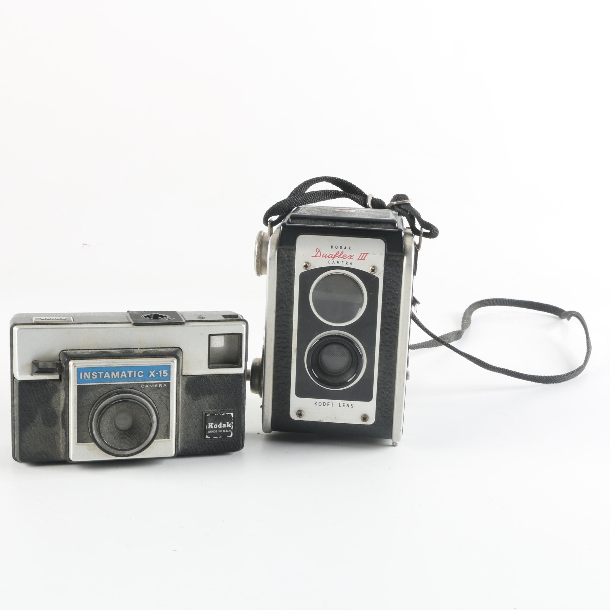 Vintage Kodak Duaflex III and Instamatic X-15 Cameras