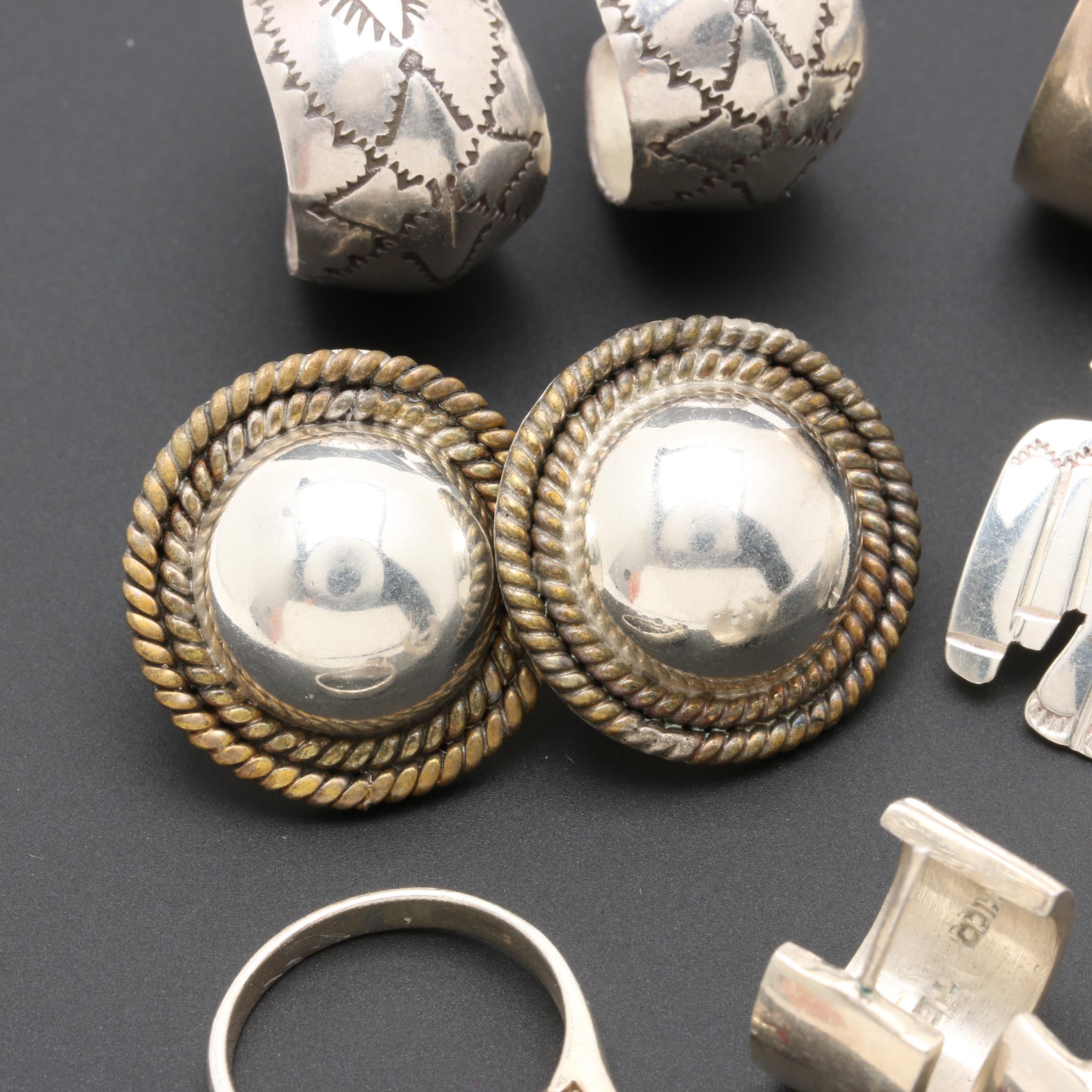 Assortment of Sterling Silver Southwestern Style and Mexican Earrings and Ring
