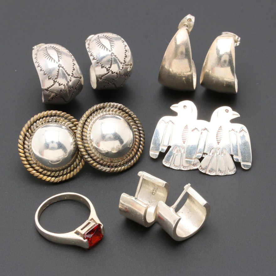 Assortment of Sterling Silver Southwestern Style and Mexican Earrings and Ring