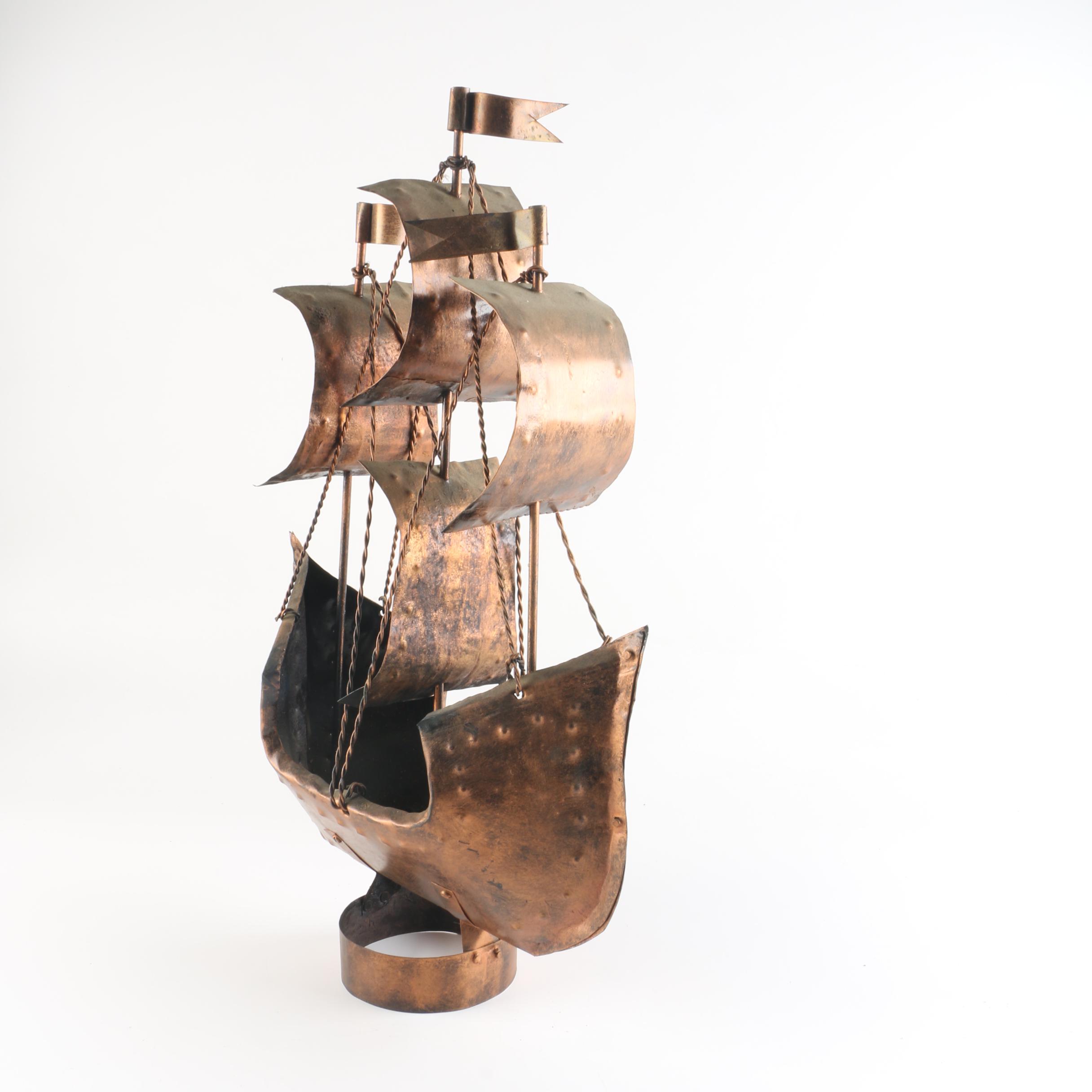 Copper Tone Metal Ship Sculpture