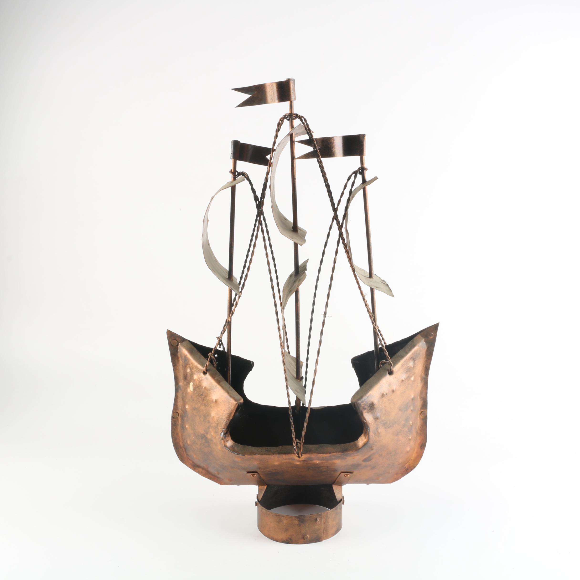 Copper Tone Metal Ship Sculpture
