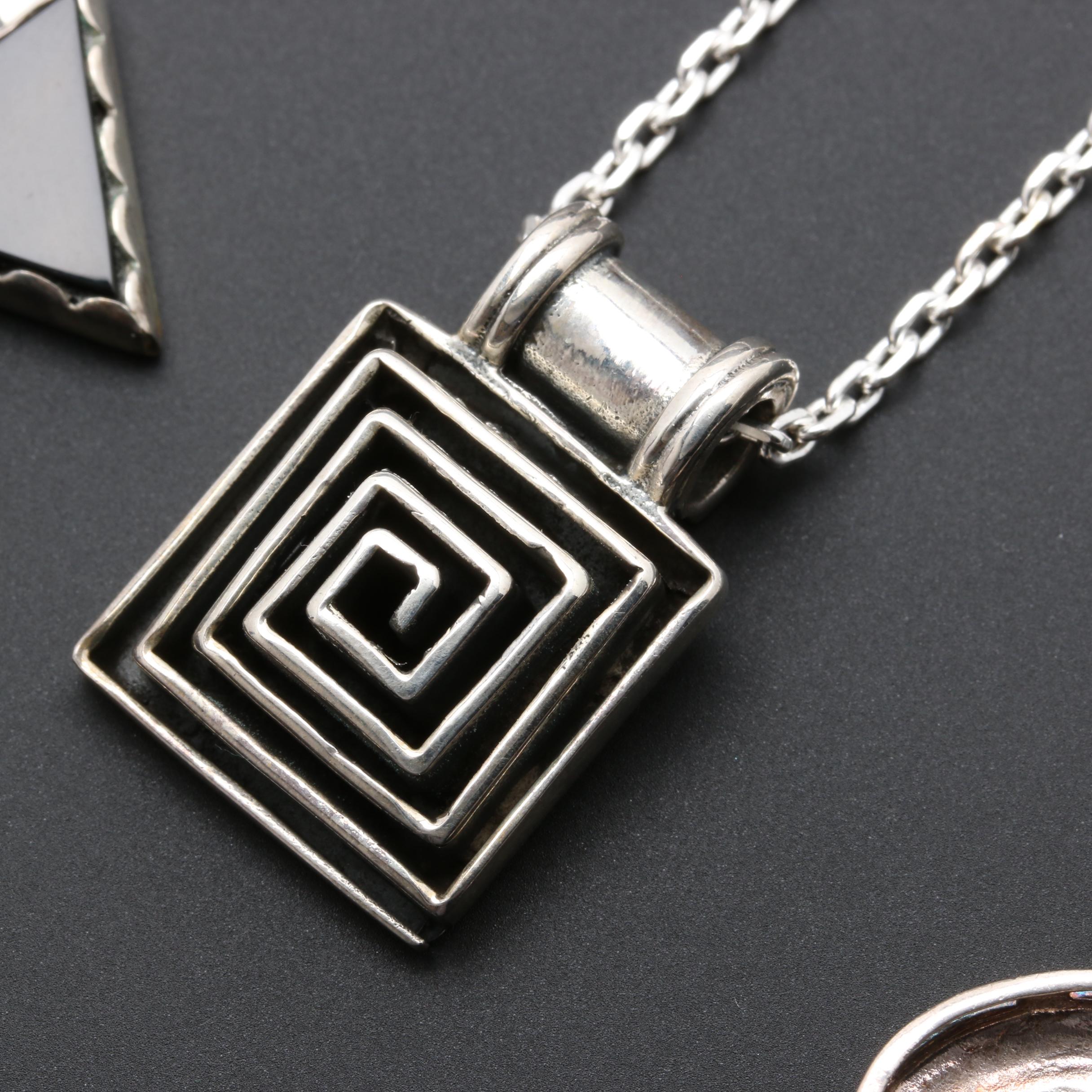 Sterling Silver Necklaces and Earrings Including Black Onyx and Abalone