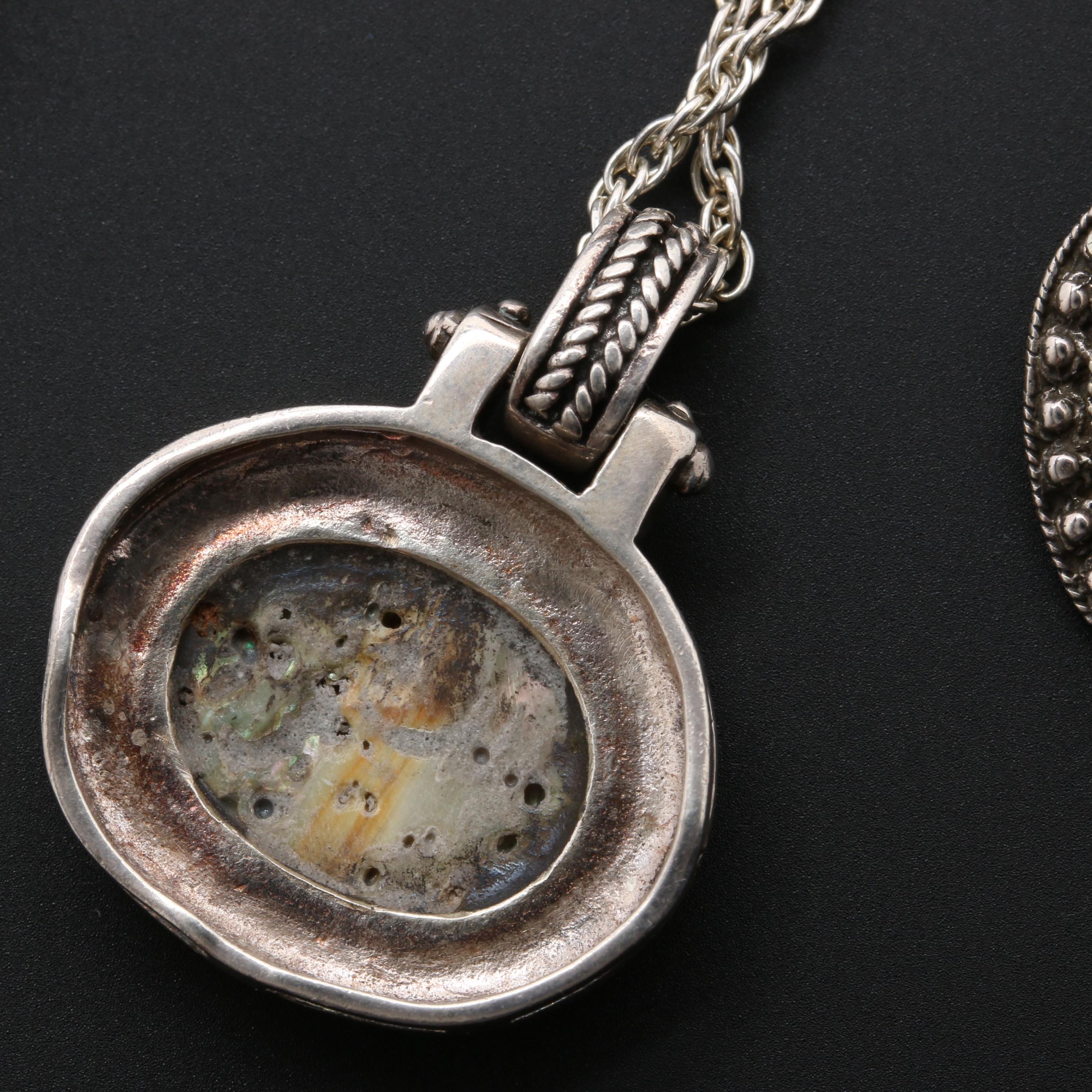 Sterling Silver Necklaces and Earrings Including Black Onyx and Abalone