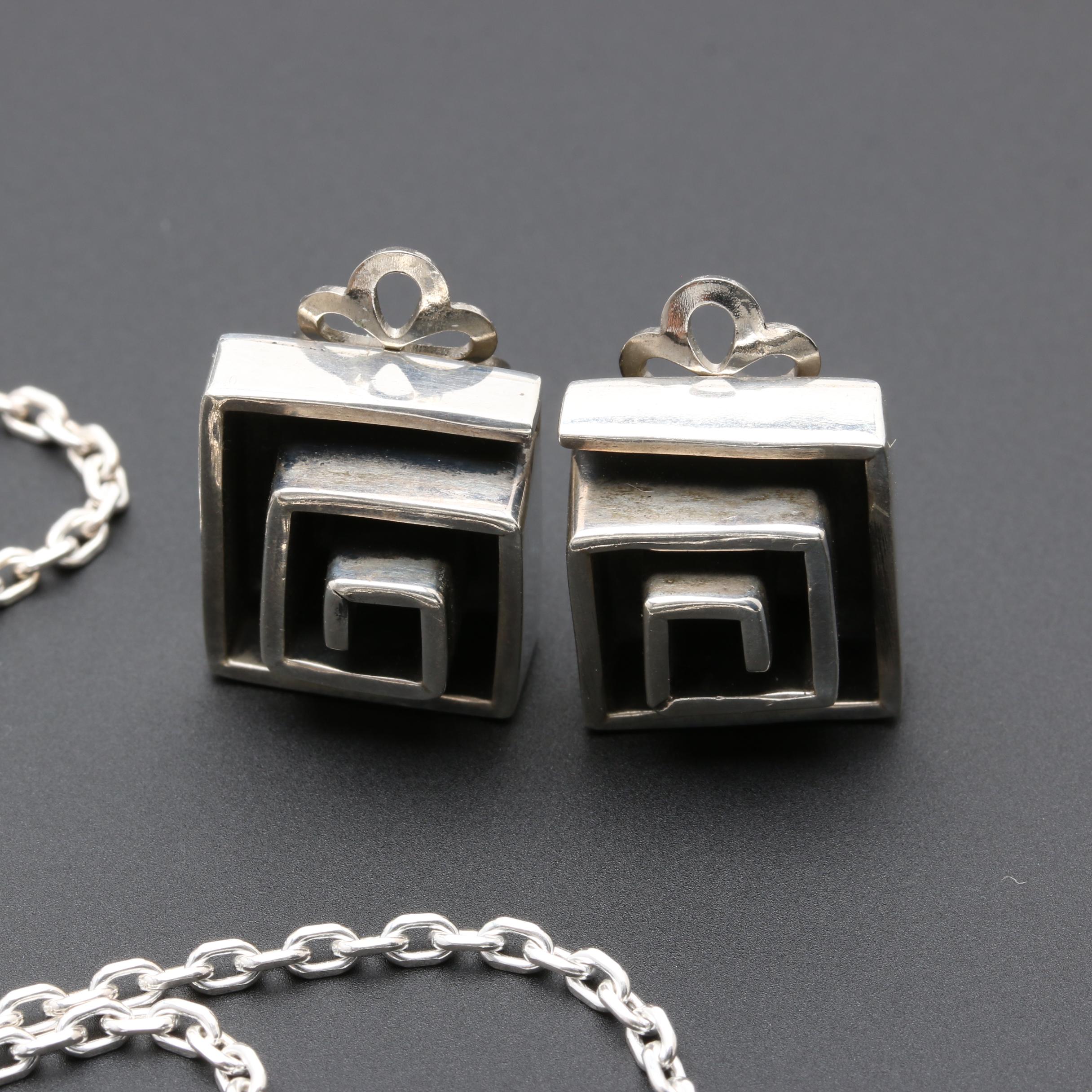 Sterling Silver Necklaces and Earrings Including Black Onyx and Abalone