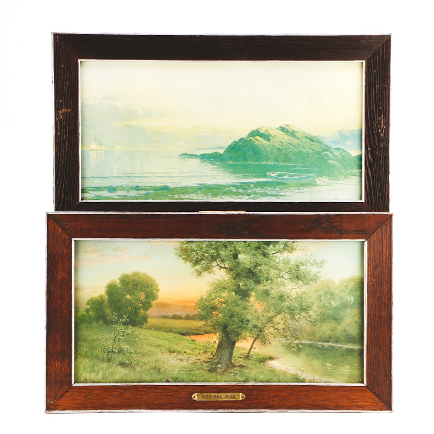 Two Vintage Halftone Prints of Landscape and Seascape