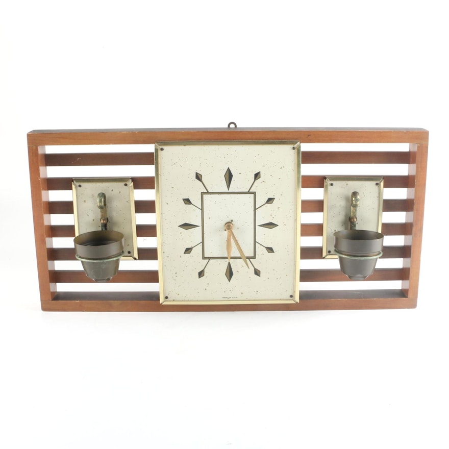 Mid Century Modern Wall Clock with Planters