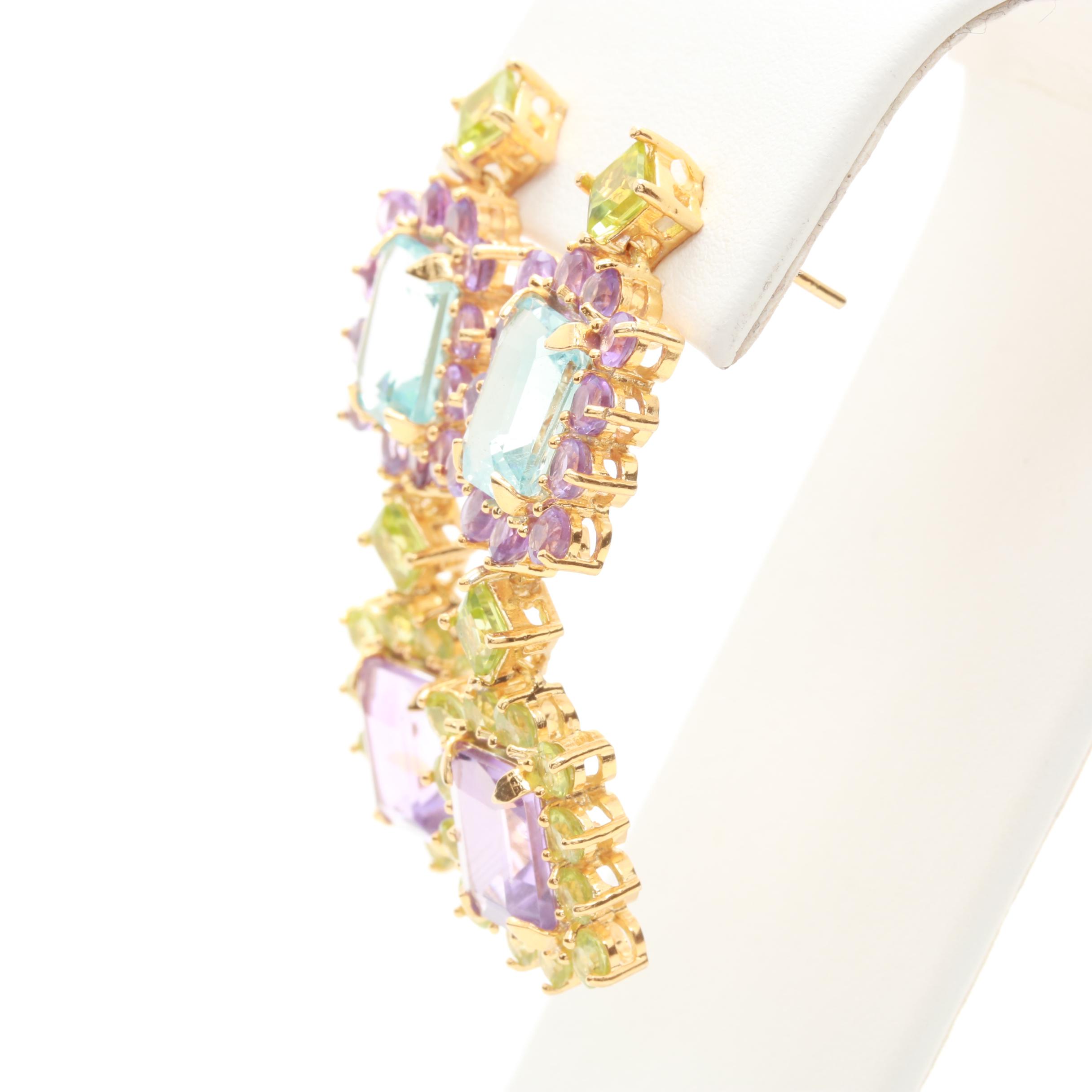 Sterling Silver Blue Topaz, Amethyst and Peridot Earrings