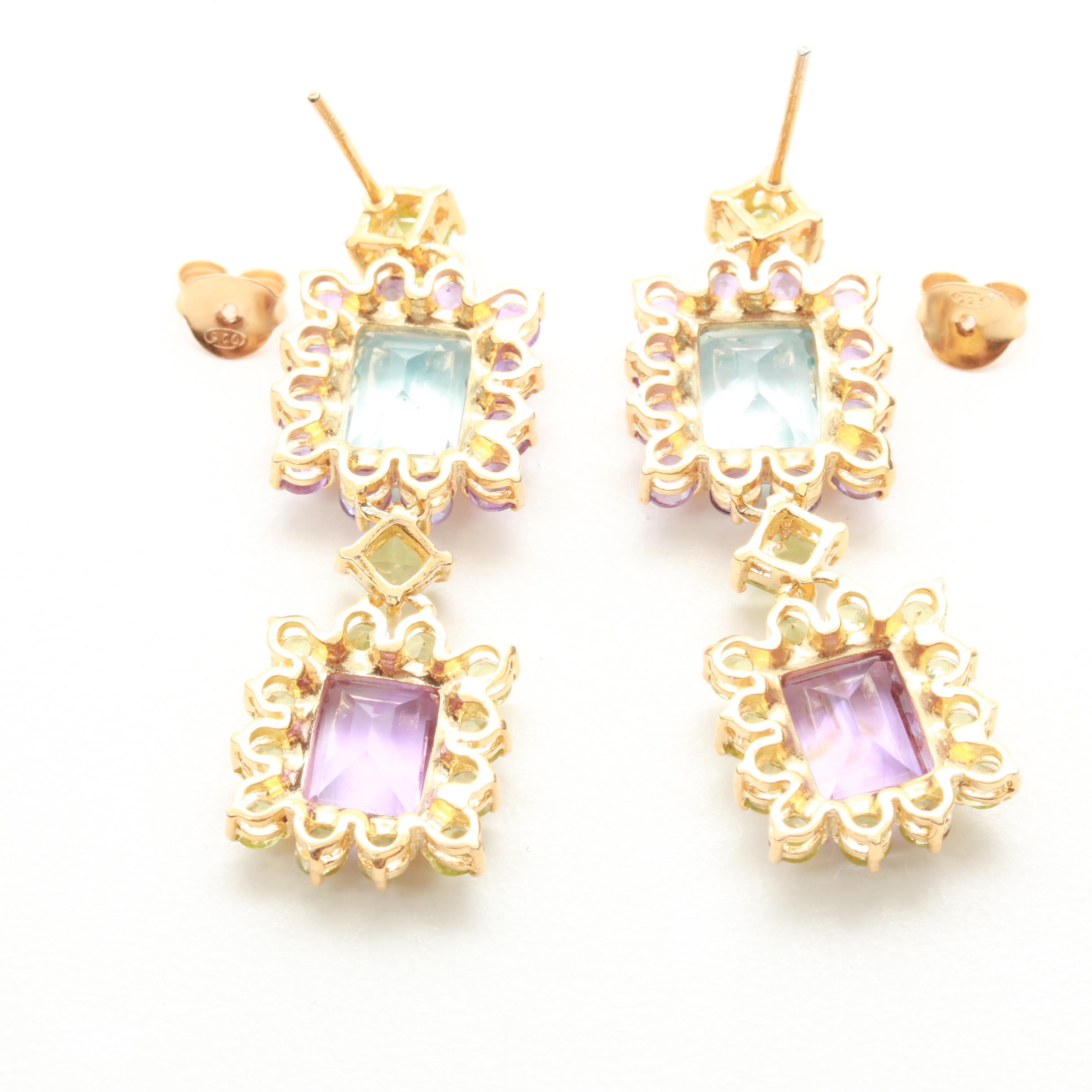 Sterling Silver Blue Topaz, Amethyst and Peridot Earrings