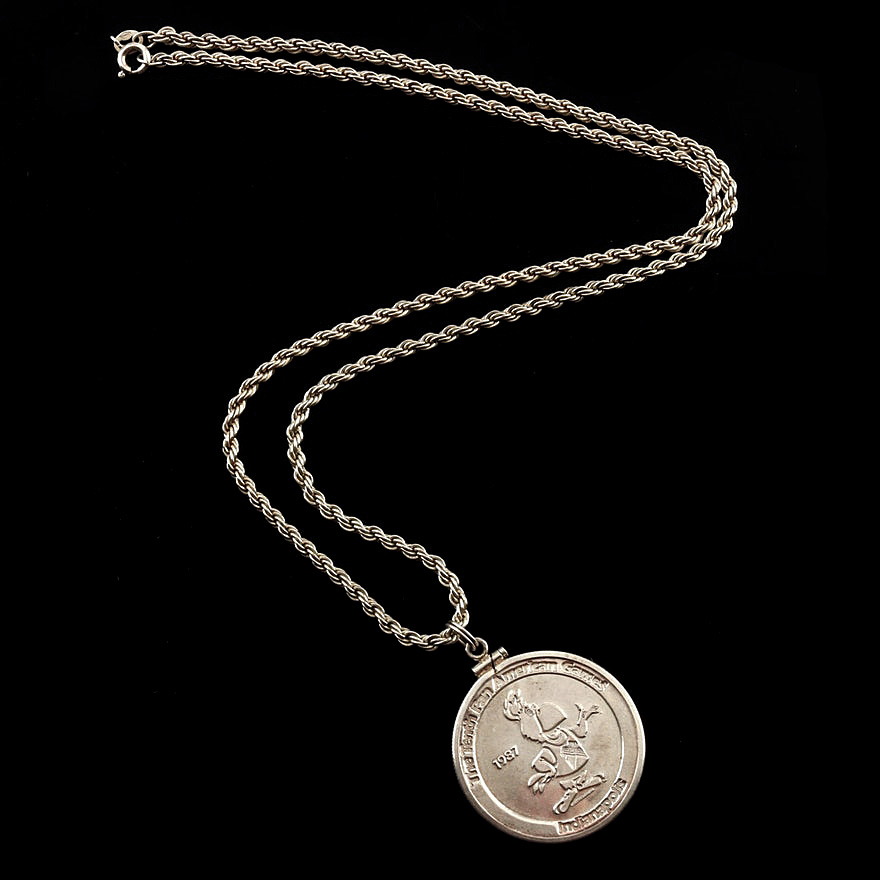1987 Tenth Pan-Am Games Commemorative Silver Medal With Sterling Silver Necklace