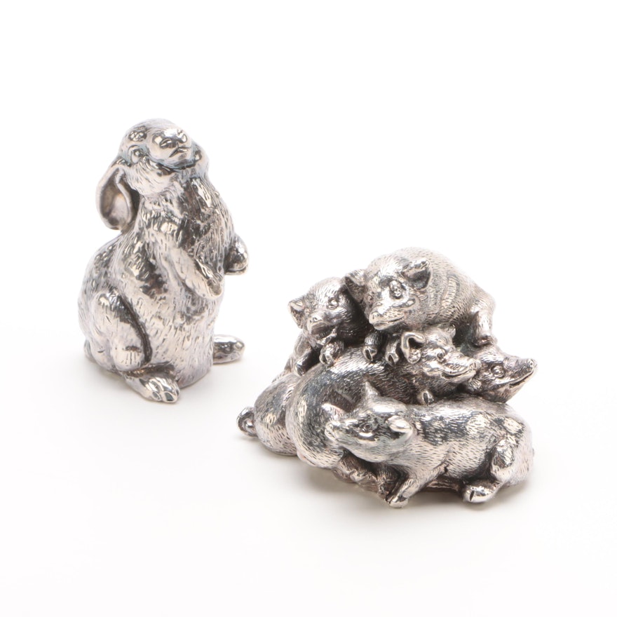 Sterling Silver Rabbit and Pig Figurines