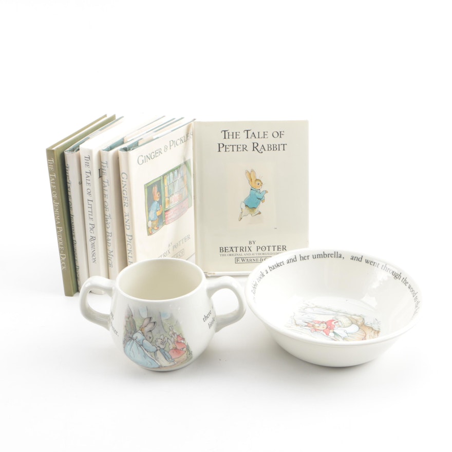 Beatrix Potter Books and Wedgwood Child's Bowl and Cup