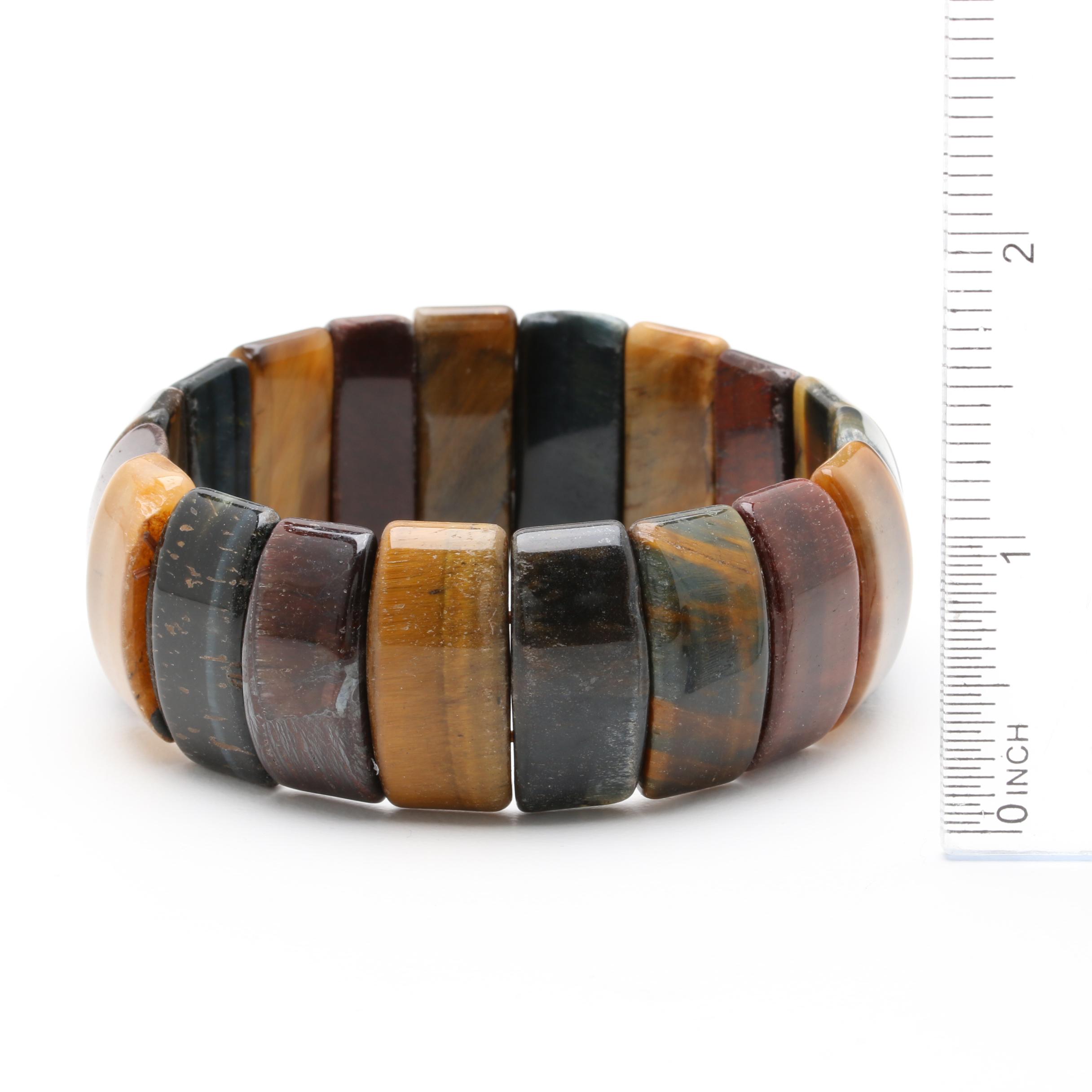 Silver Tone Tiger's Eye, Hawk's Eye and Red Tiger's Eye Necklace and Bracelet