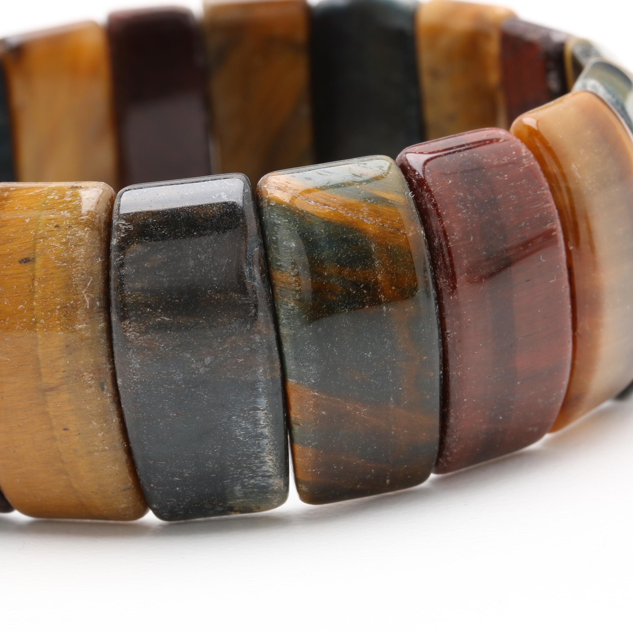 Silver Tone Tiger's Eye, Hawk's Eye and Red Tiger's Eye Necklace and Bracelet