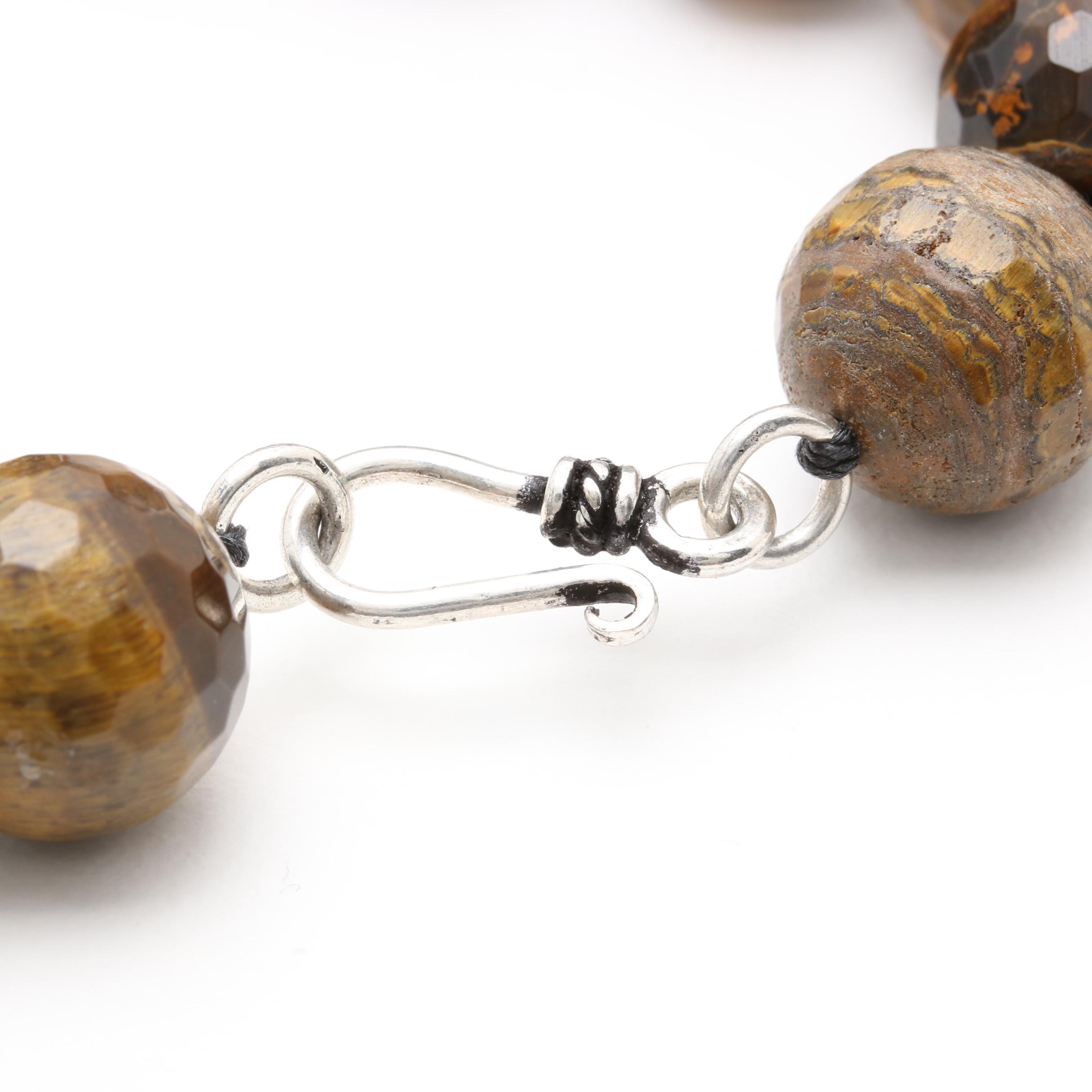 Silver Tone Tiger's Eye, Hawk's Eye and Red Tiger's Eye Necklace and Bracelet