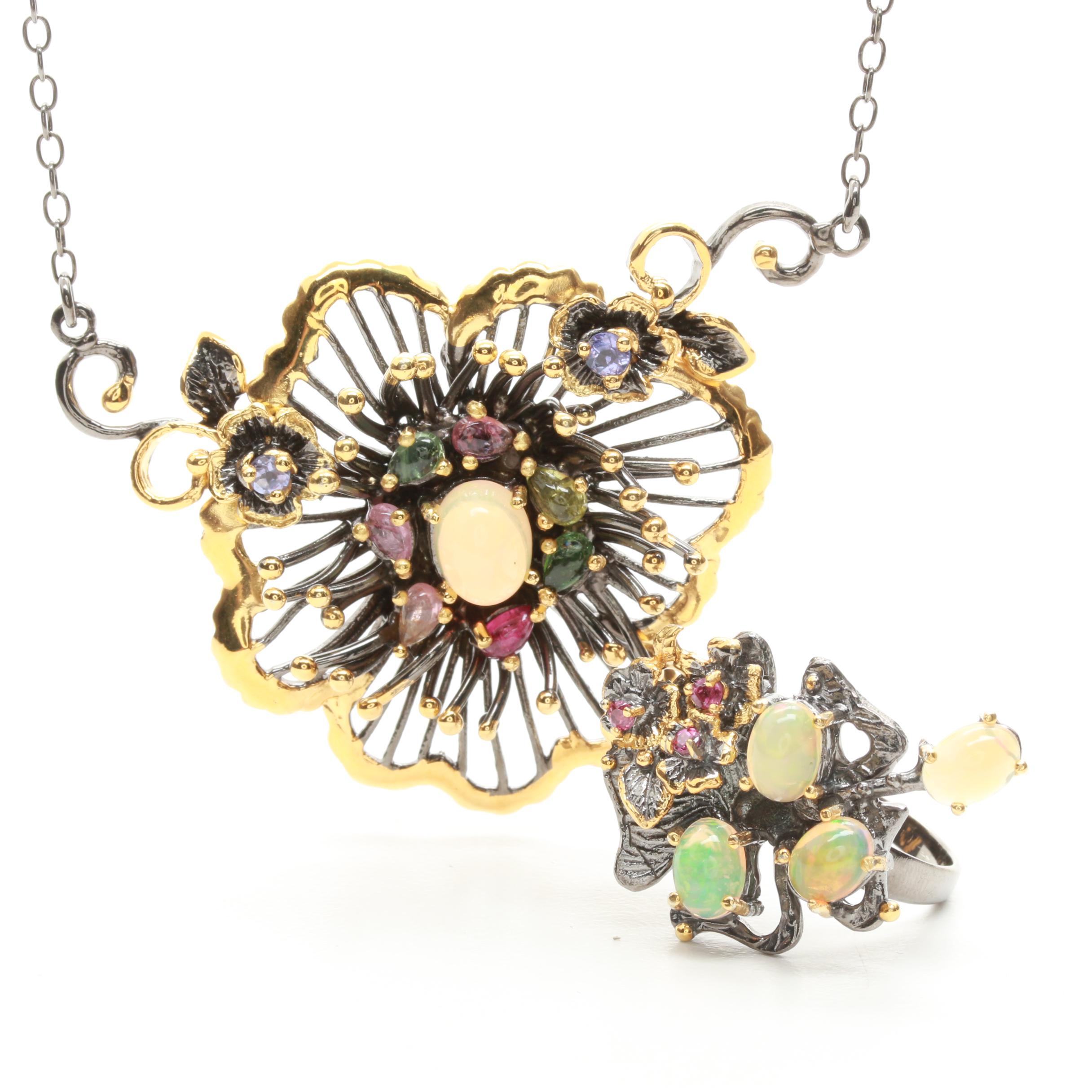 Sterling Silver Opal, Tanzanite, Tourmaline and Garnet Jewelry