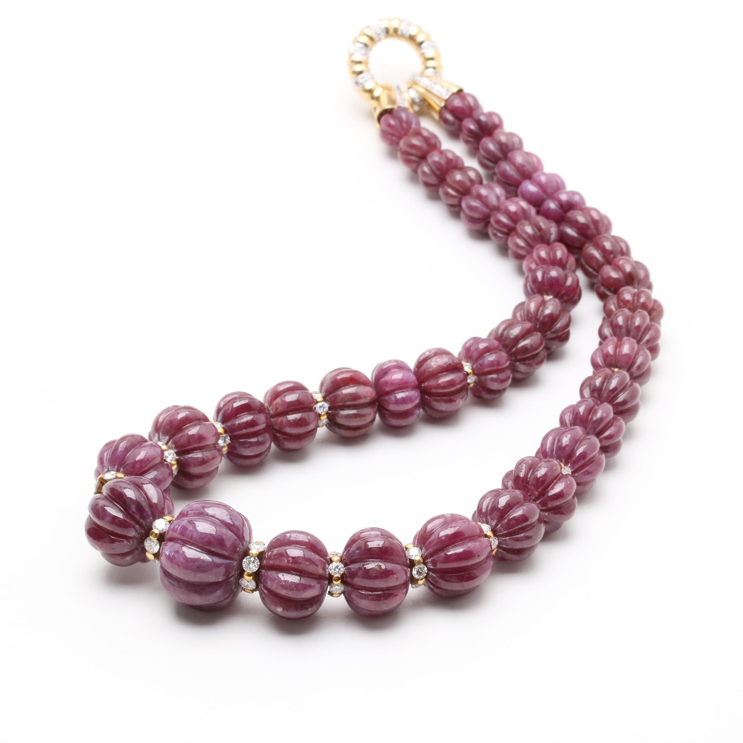 14K Yellow Gold Corundum and 5.02 CTW Diamond Necklace