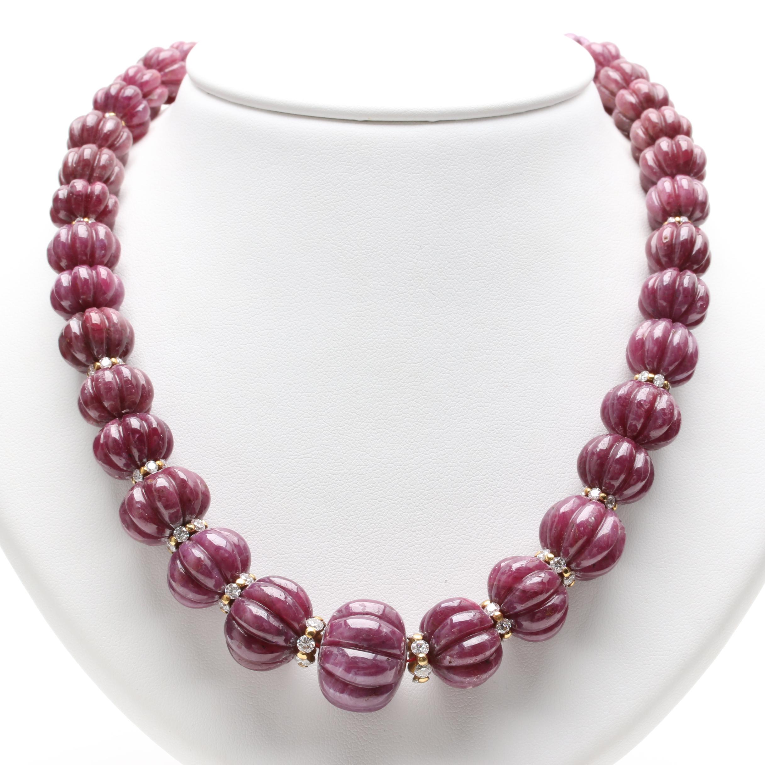 14K Yellow Gold Corundum and 5.02 CTW Diamond Necklace